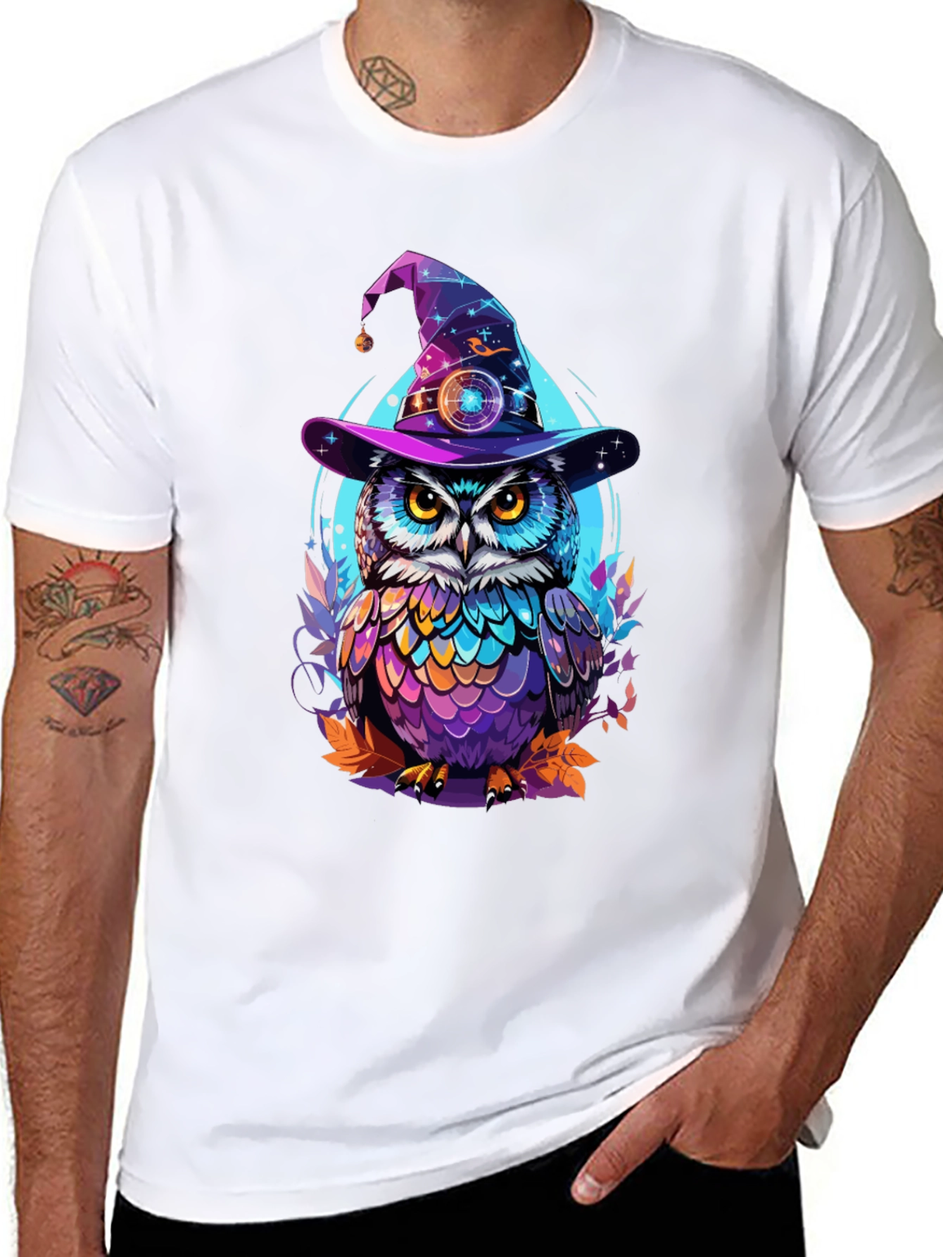 Wizard Owl Graphic T-Shirt - Black