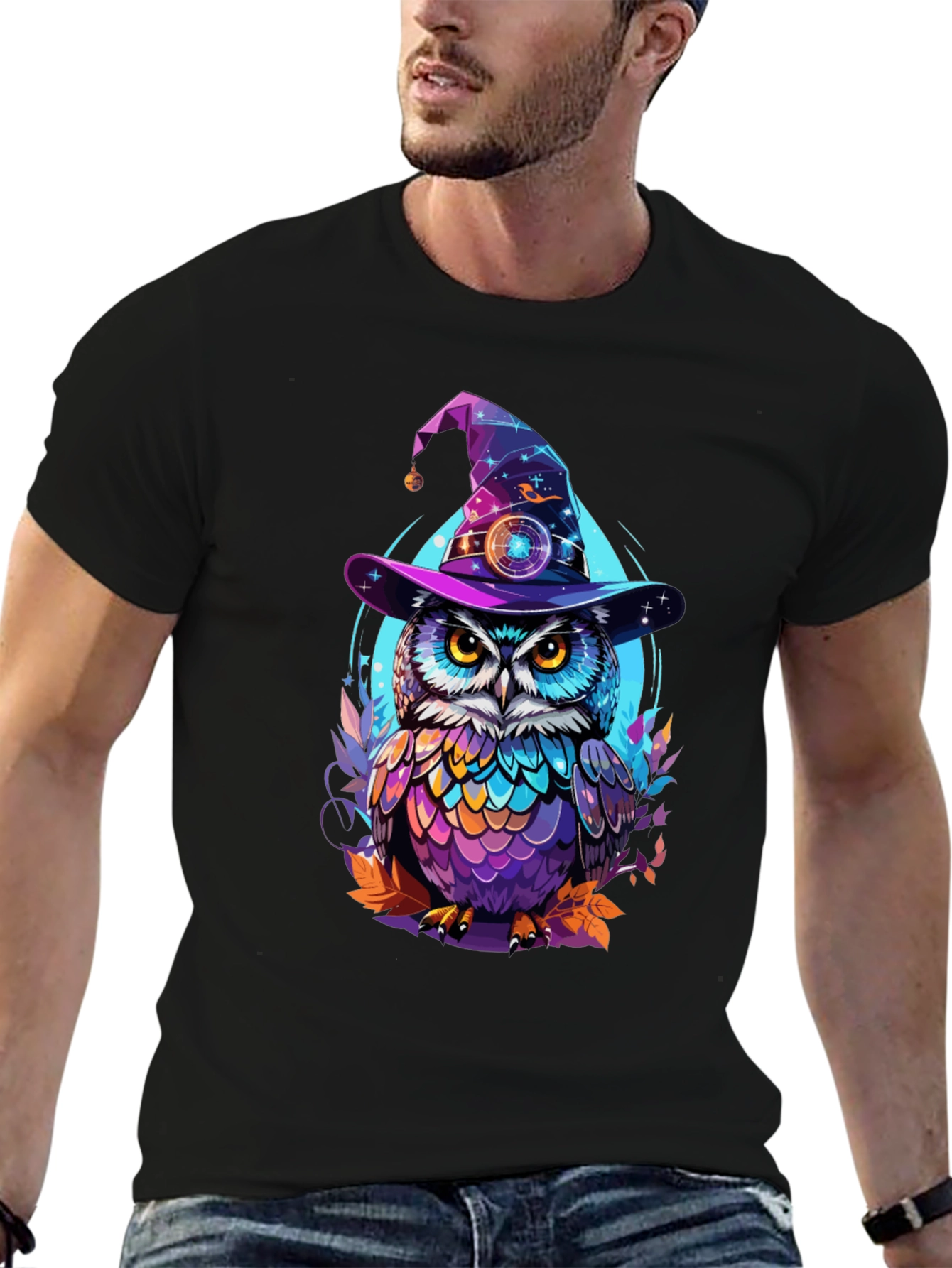 Wizard Owl Graphic T-Shirt - Black