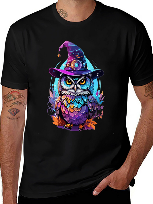 Wizard Owl Graphic T-Shirt - Black