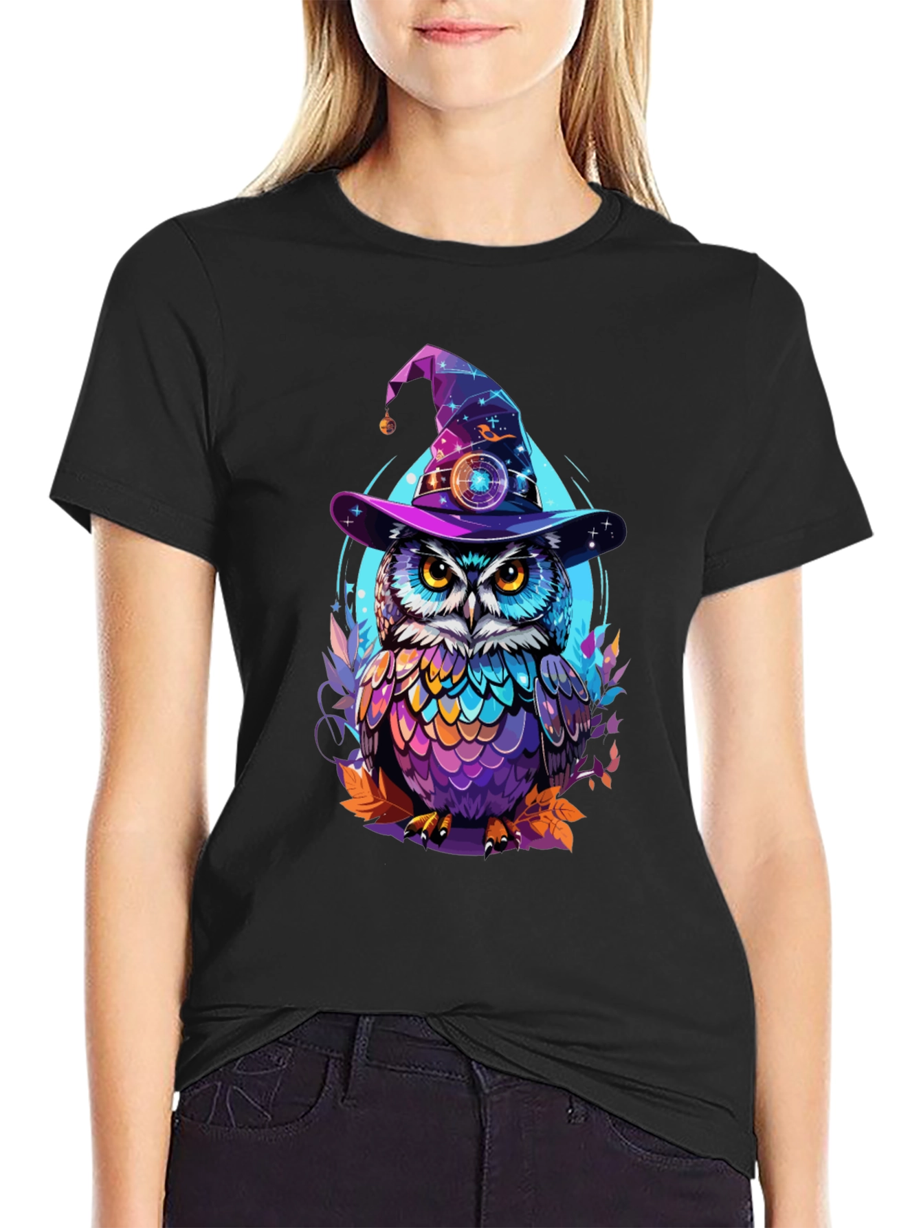 Wizard Owl Graphic T-Shirt - Black