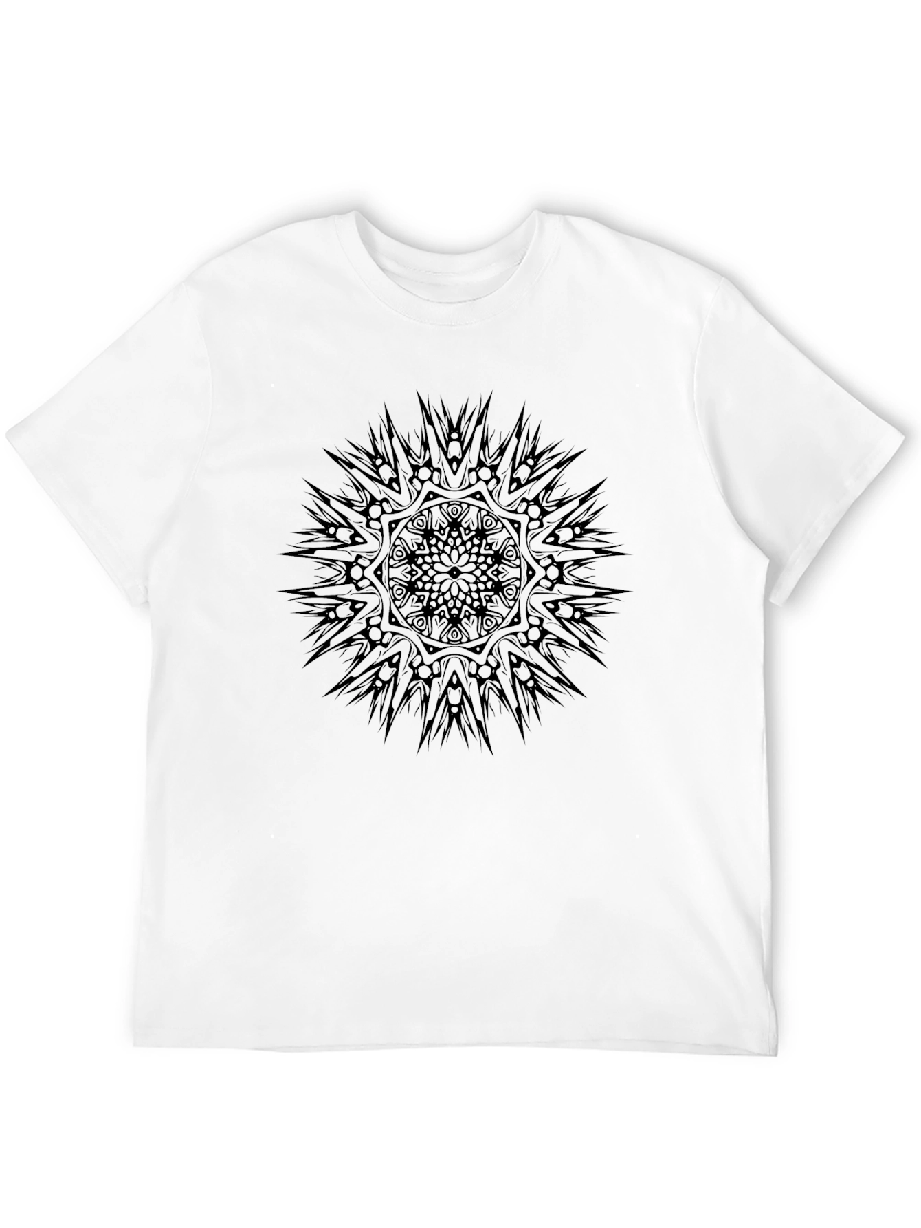 Mens Black Graphic Tee - Abstract Sun Design