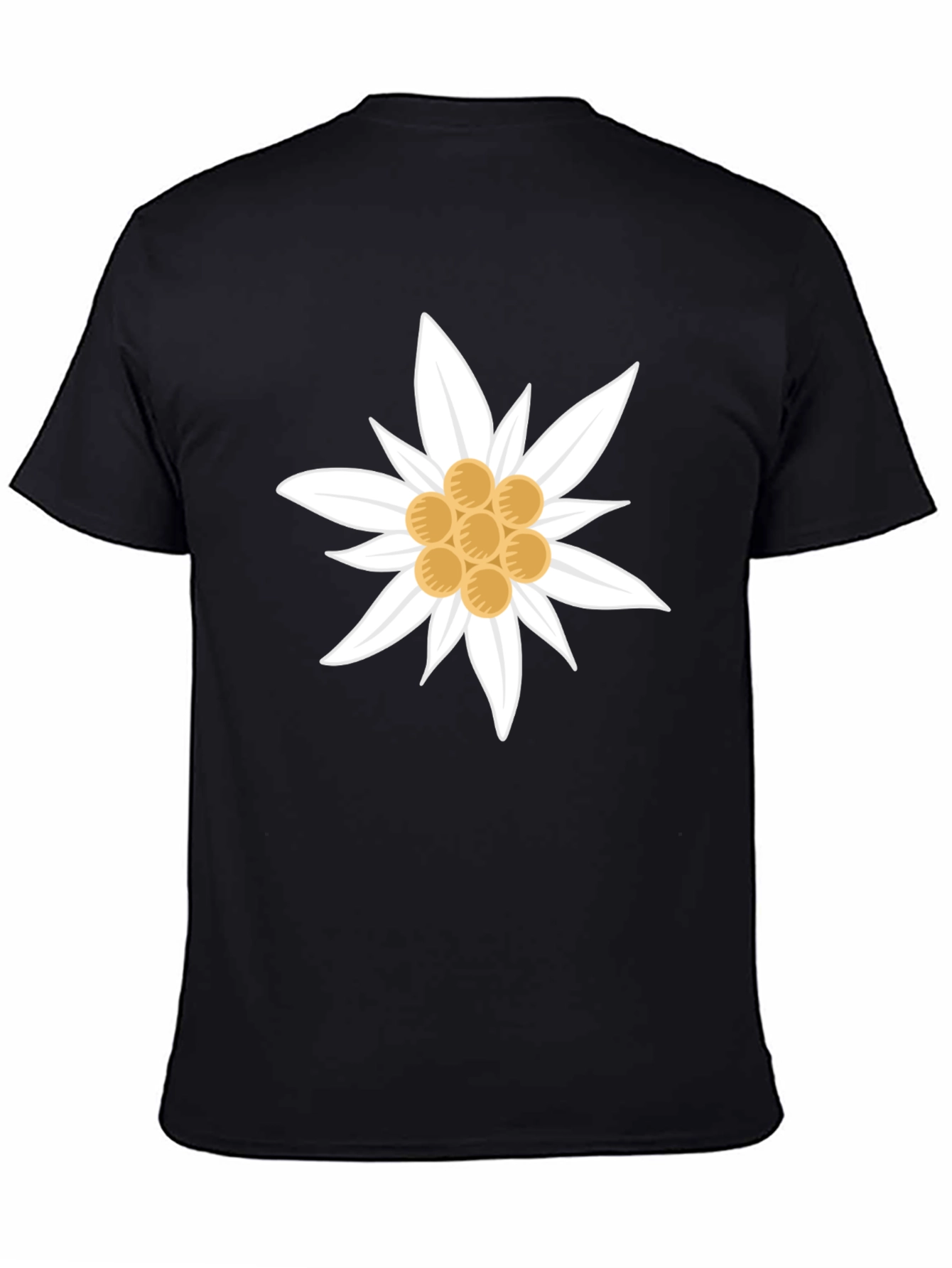 Edelweiss Flower Graphic T-Shirt - Black Cotton Tee