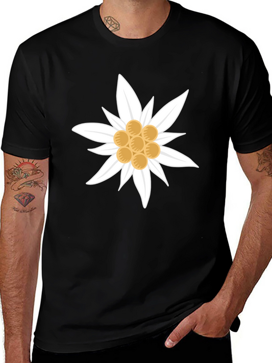 Edelweiss Flower Graphic T-Shirt - Black Cotton Tee