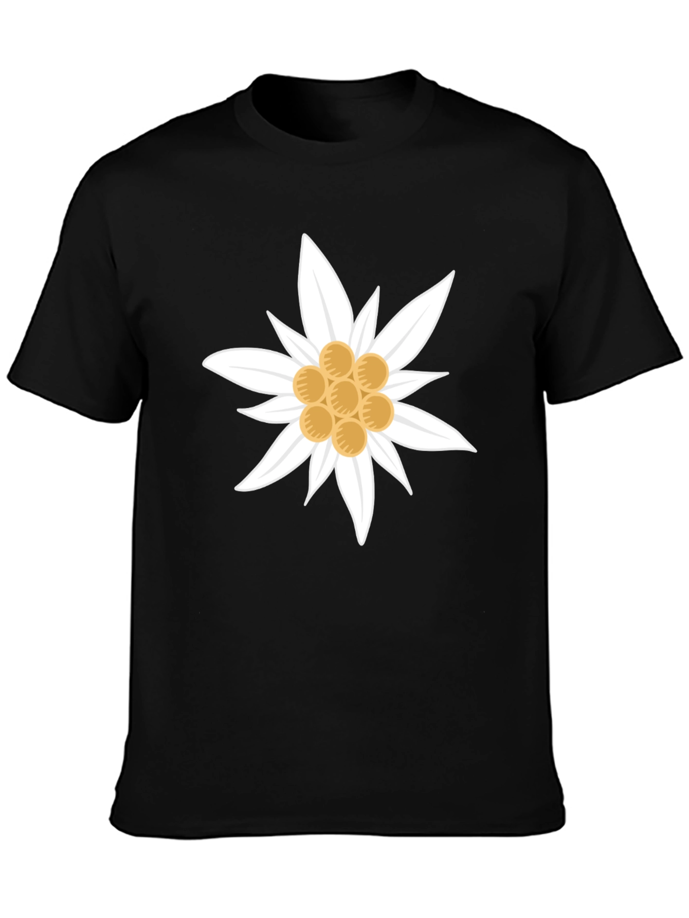 Edelweiss Flower Graphic T-Shirt - Black Cotton Tee