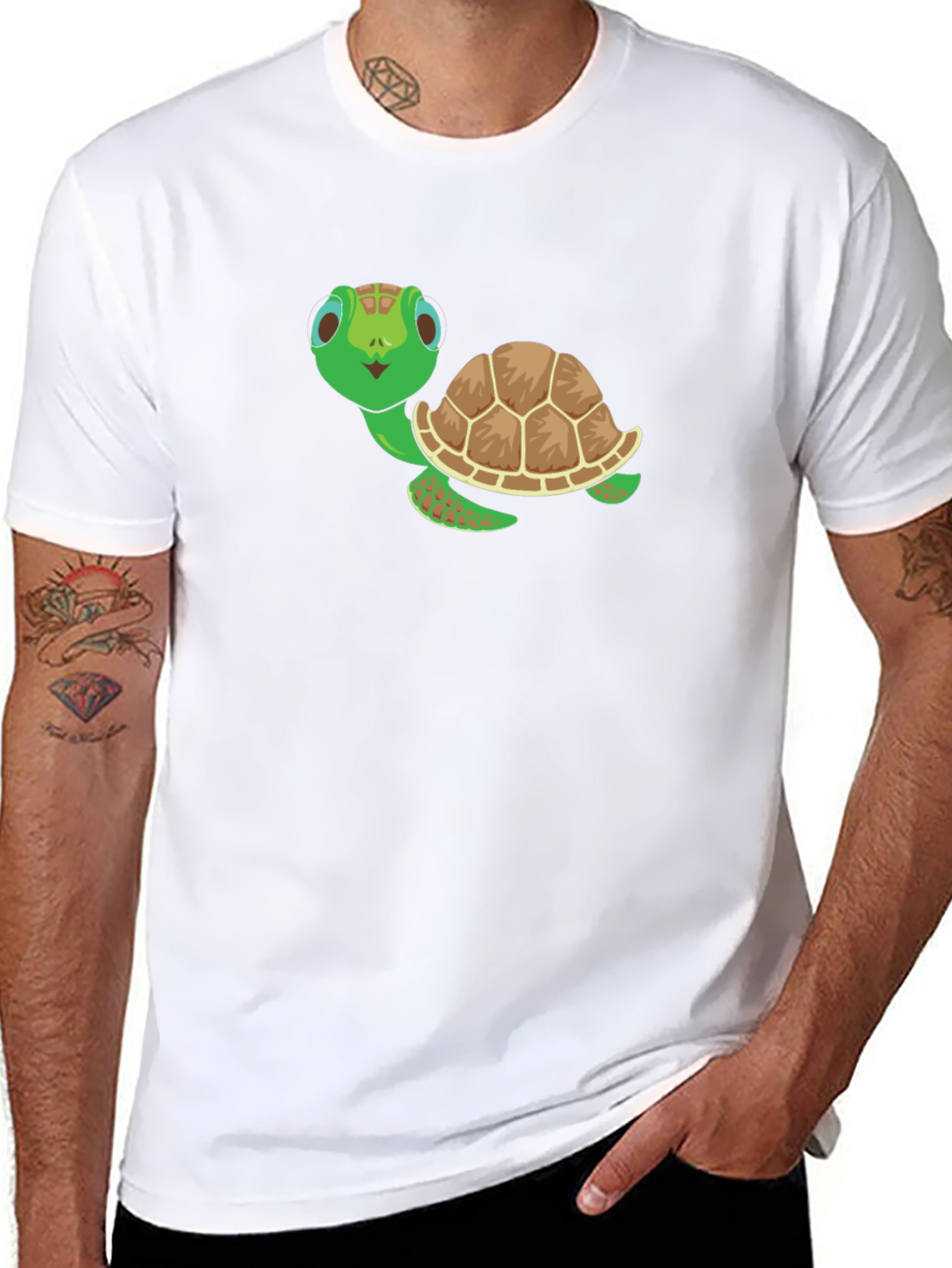 Cute Turtle Graphic Tee - Black Cotton Shirt