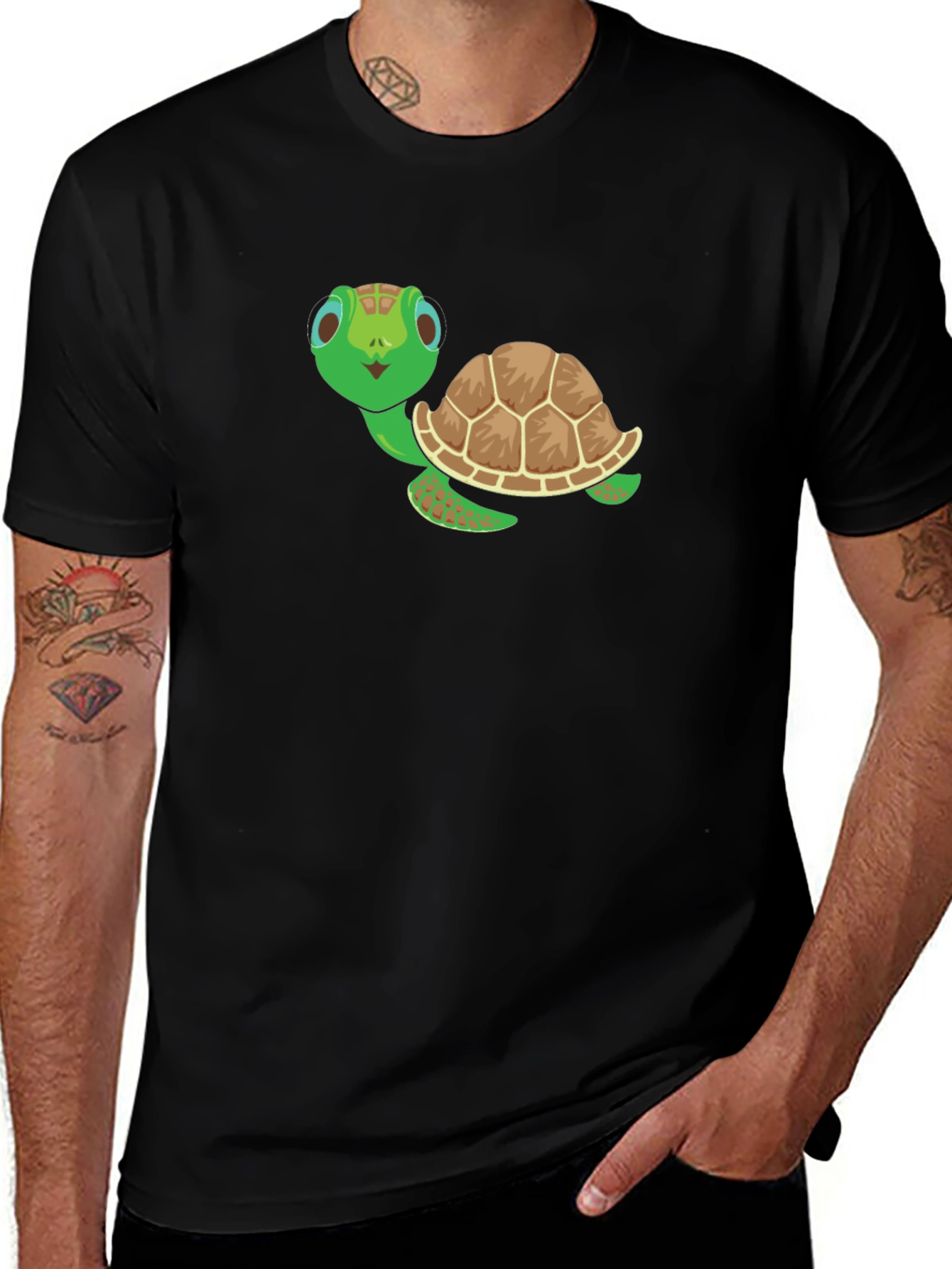 Cute Turtle Graphic Tee - Black Cotton Shirt