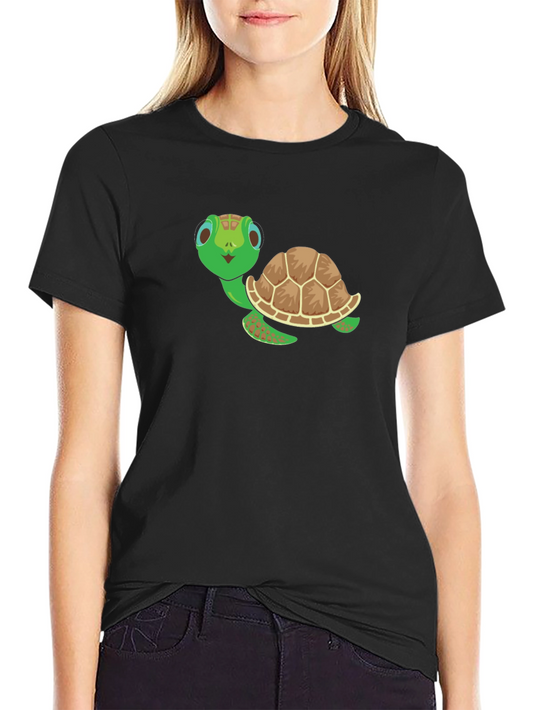 Cute Turtle Graphic Tee - Black Cotton Shirt