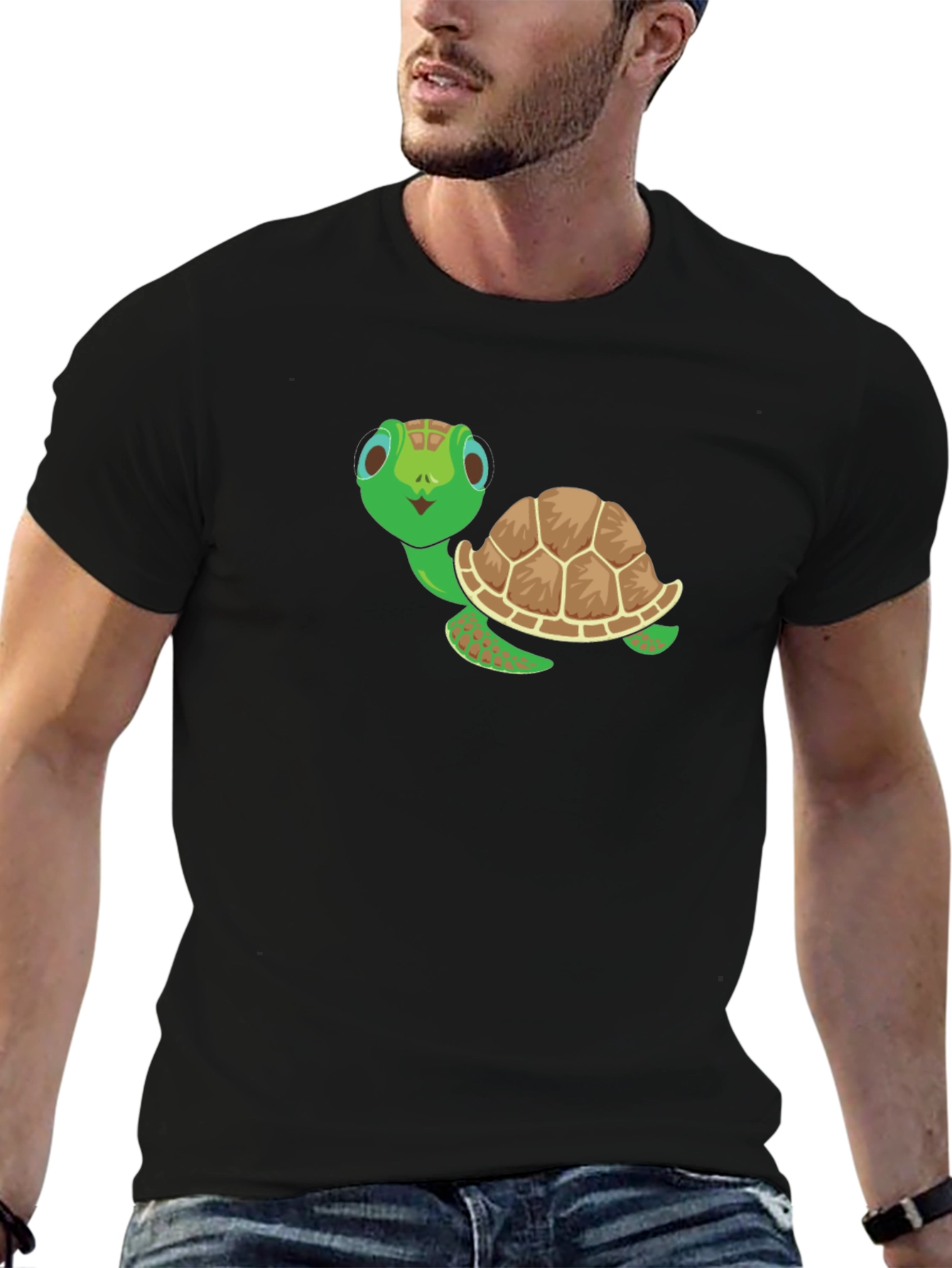 Cute Turtle Graphic Tee - Black Cotton Shirt