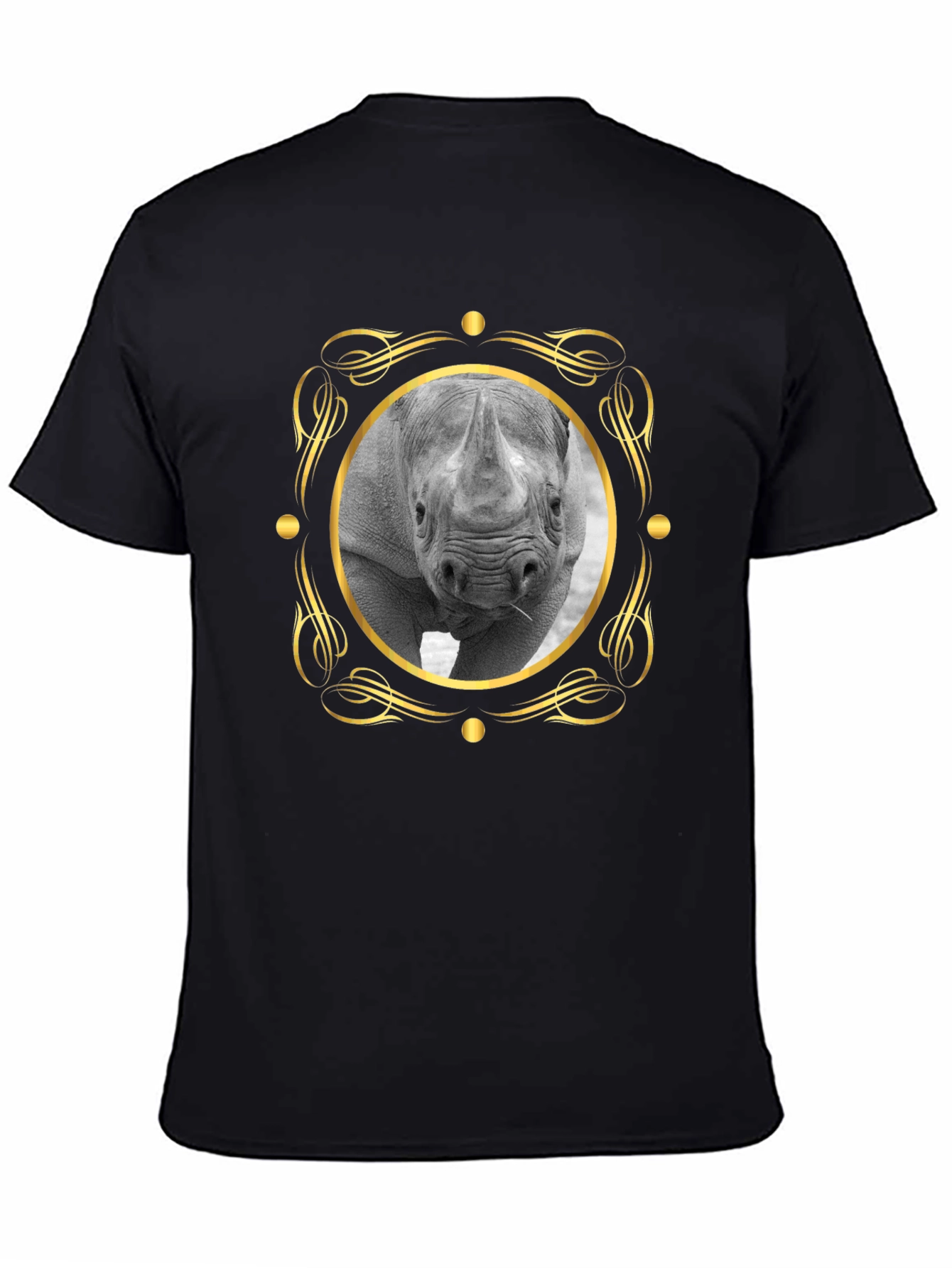 Rhino Portrait Graphic Tee - Black Cotton T-Shirt
