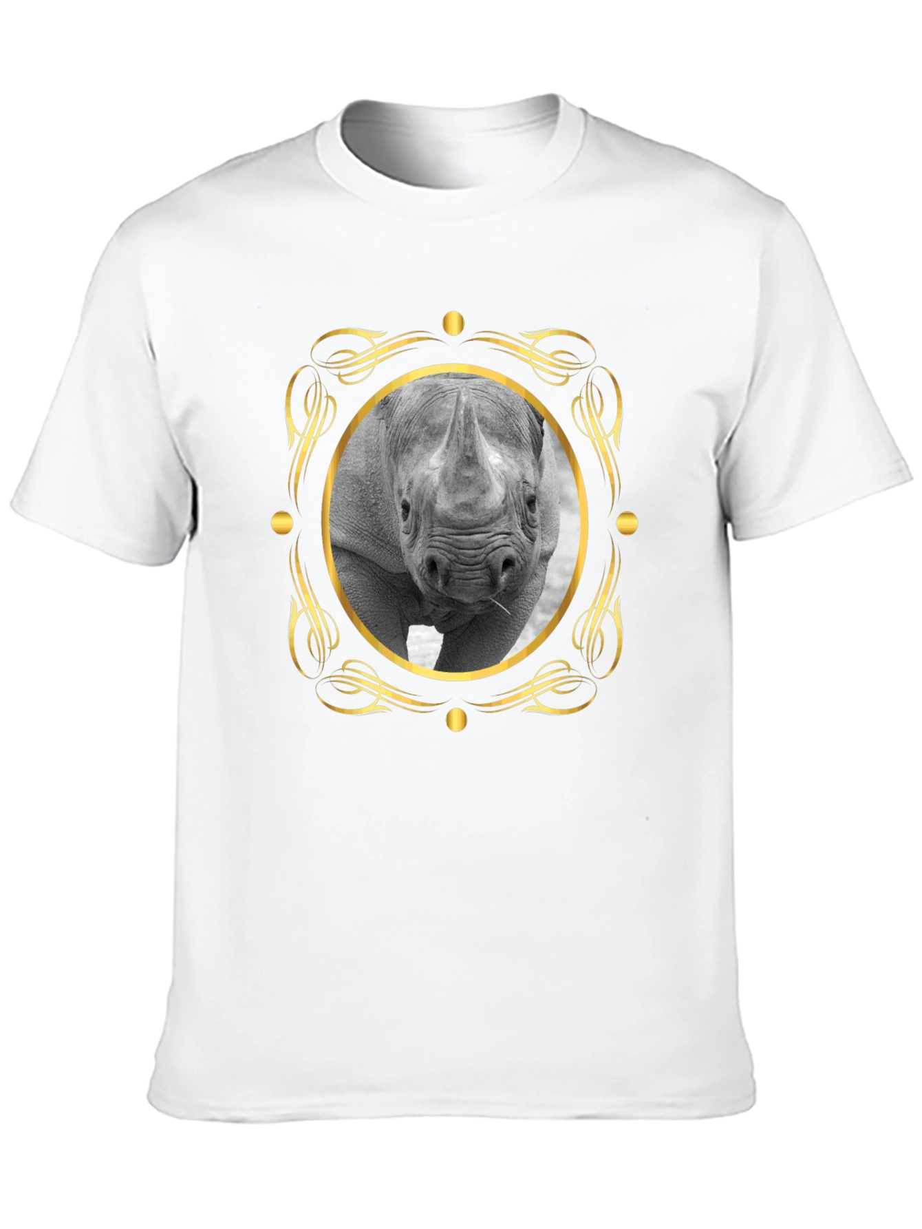 Rhino Portrait Graphic Tee - Black Cotton T-Shirt