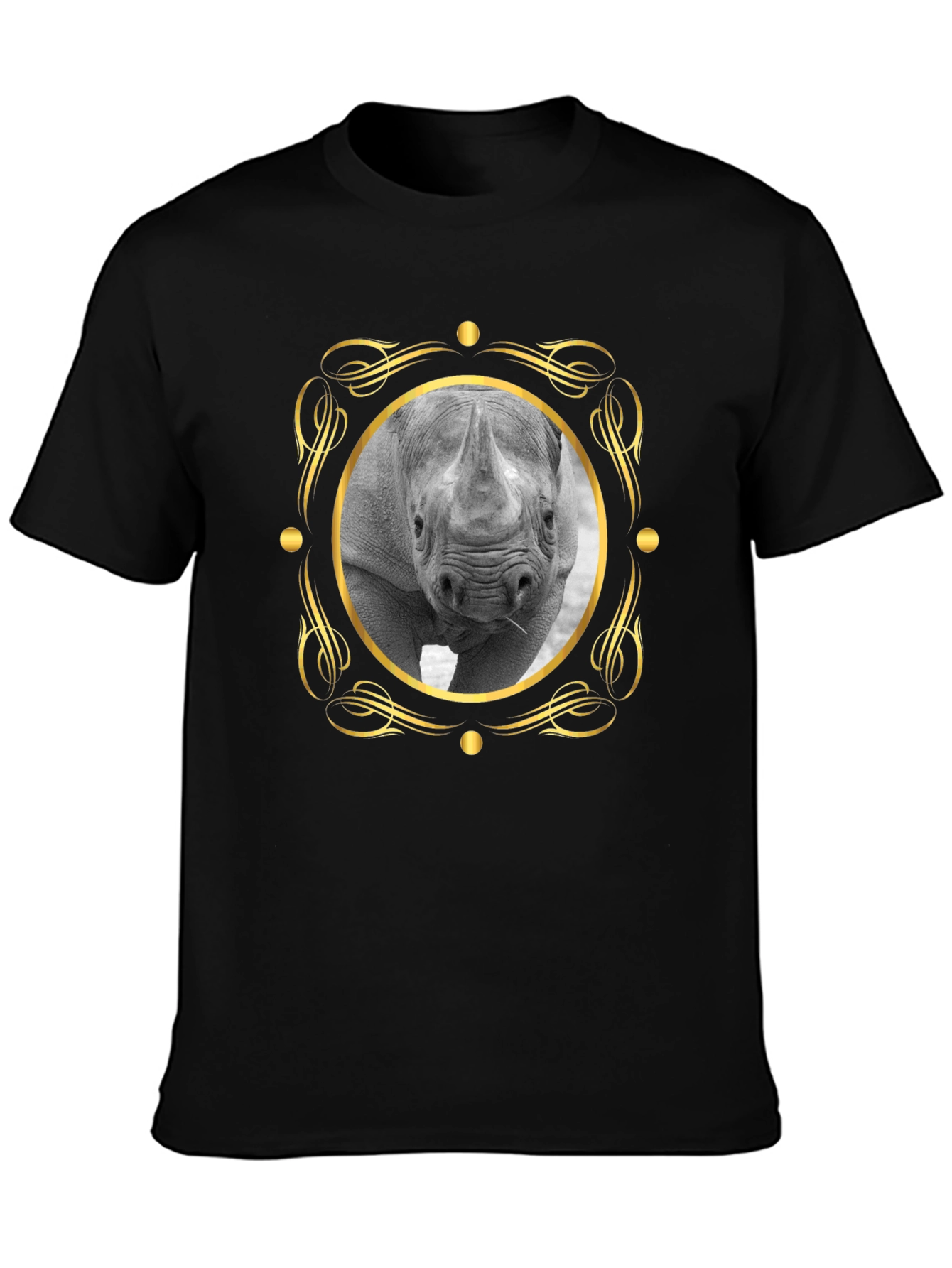 Rhino Portrait Graphic Tee - Black Cotton T-Shirt