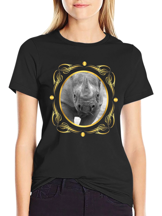 Rhino Portrait Graphic Tee - Black Cotton T-Shirt