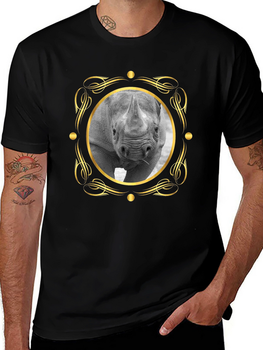 Rhino Portrait Graphic Tee - Black Cotton T-Shirt