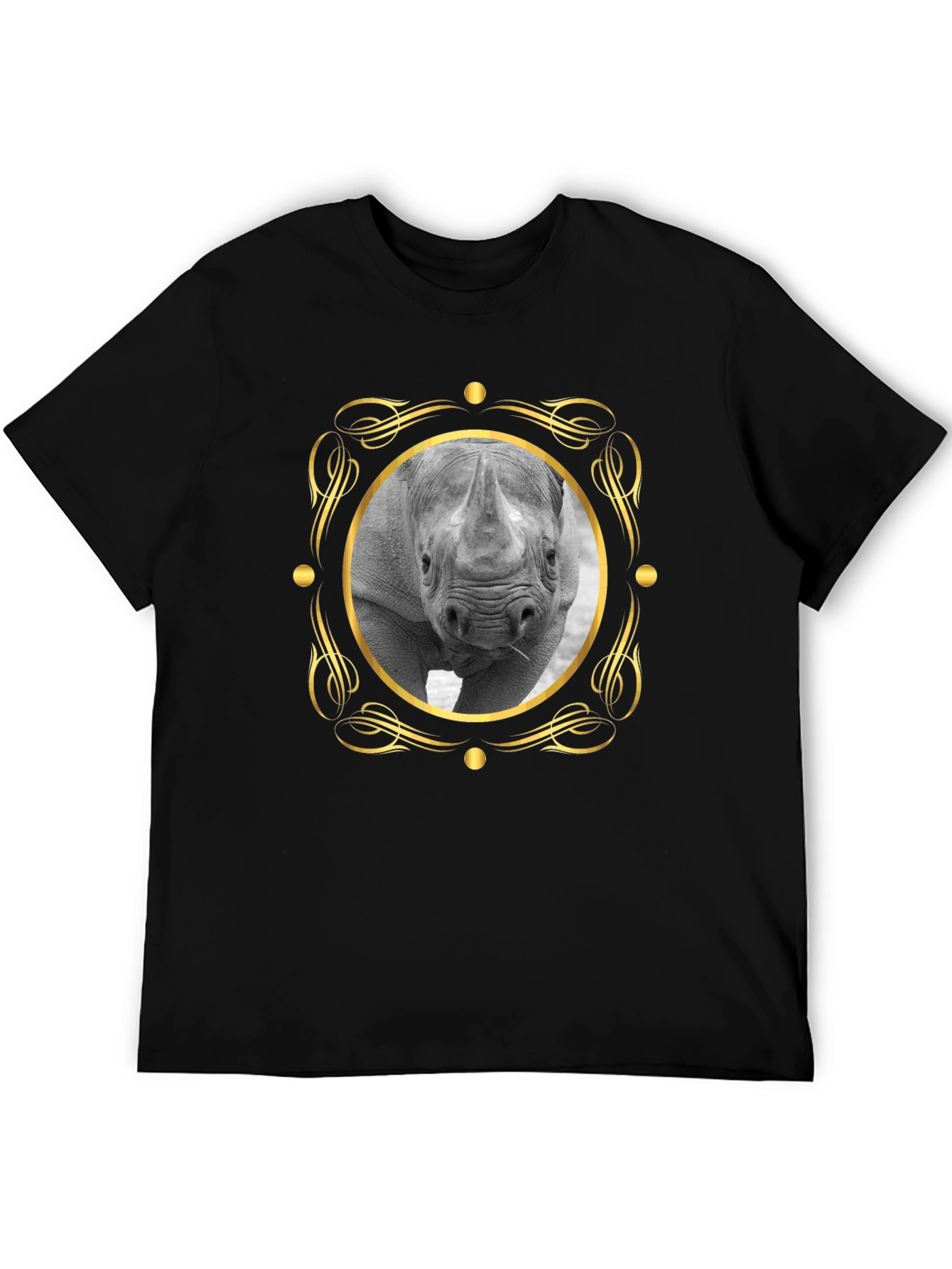Rhino Portrait Graphic Tee - Black Cotton T-Shirt