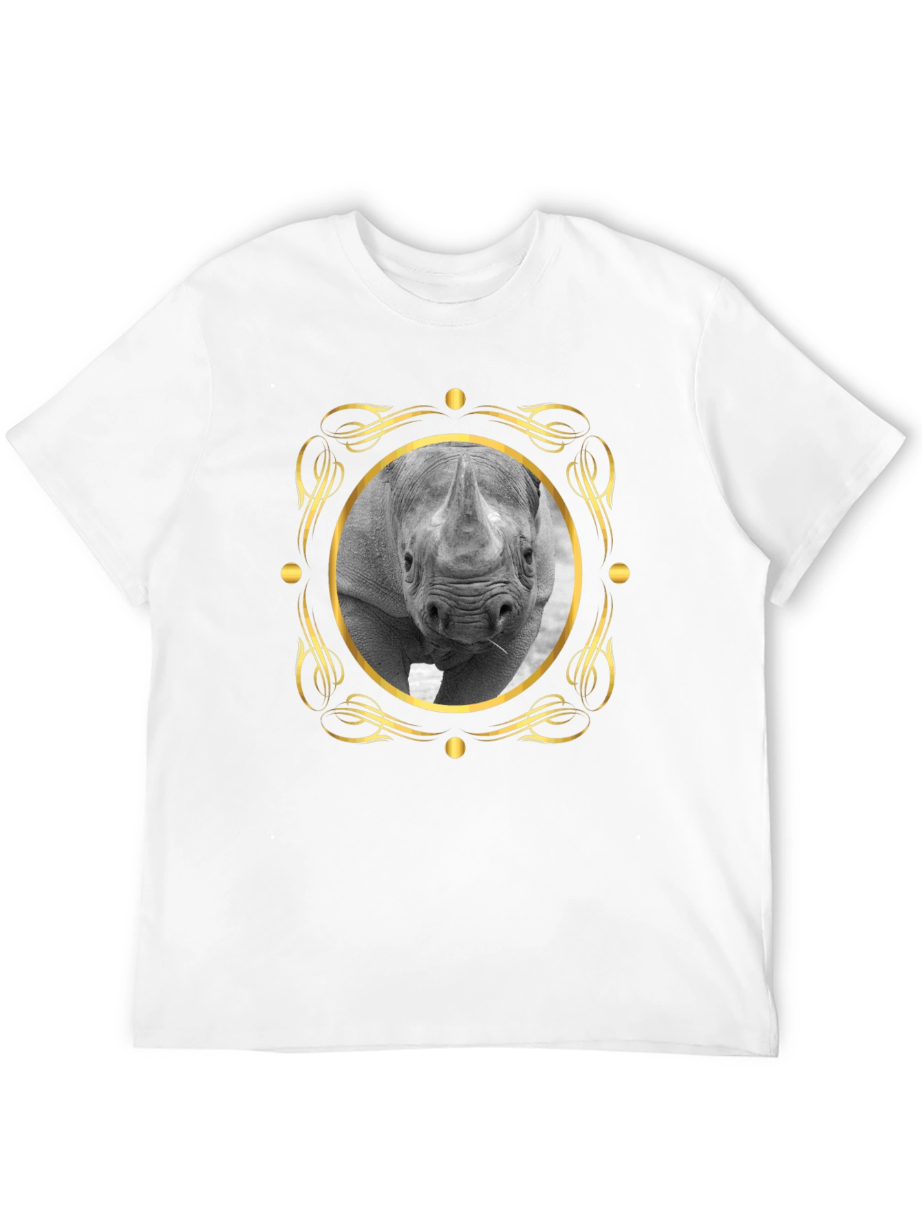 Rhino Portrait Graphic Tee - Black Cotton T-Shirt