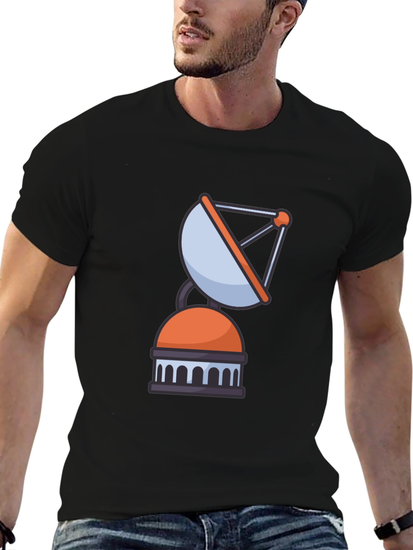 Satellite Graphic Tee - Black Casual Cotton T-Shirt