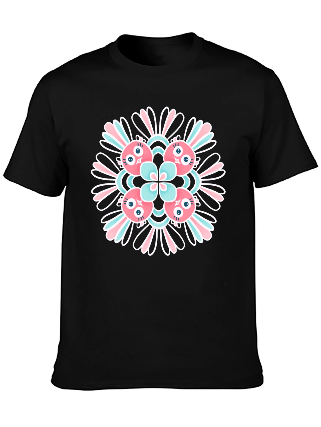 Black Graphic Tee with Floral Alien Design