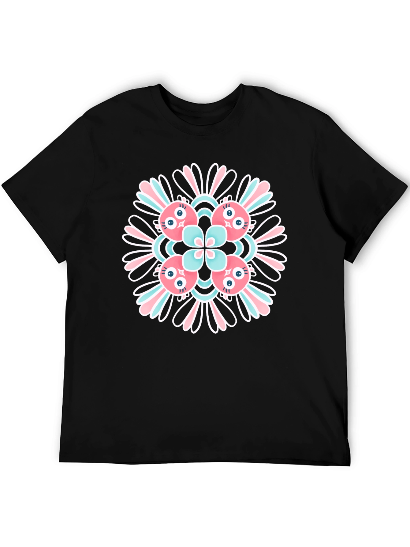 Black Graphic Tee with Floral Alien Design