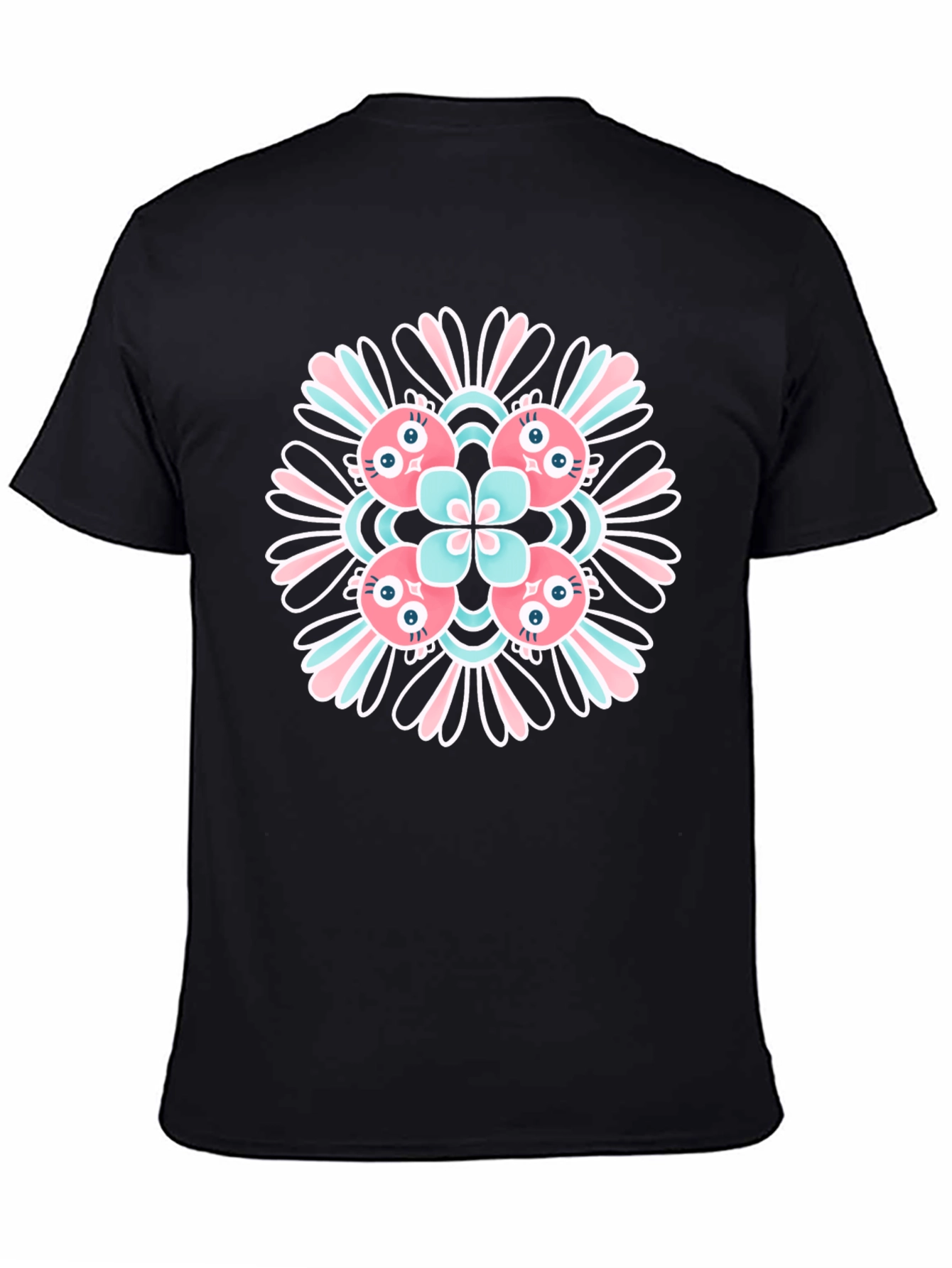 Black Graphic Tee with Floral Alien Design