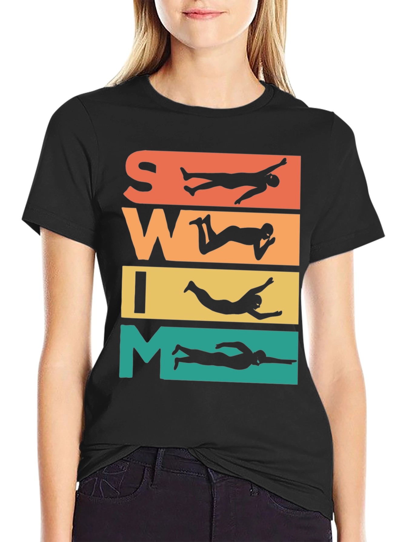 Swim Retro T-Shirt: Swimmer Silhouette Design