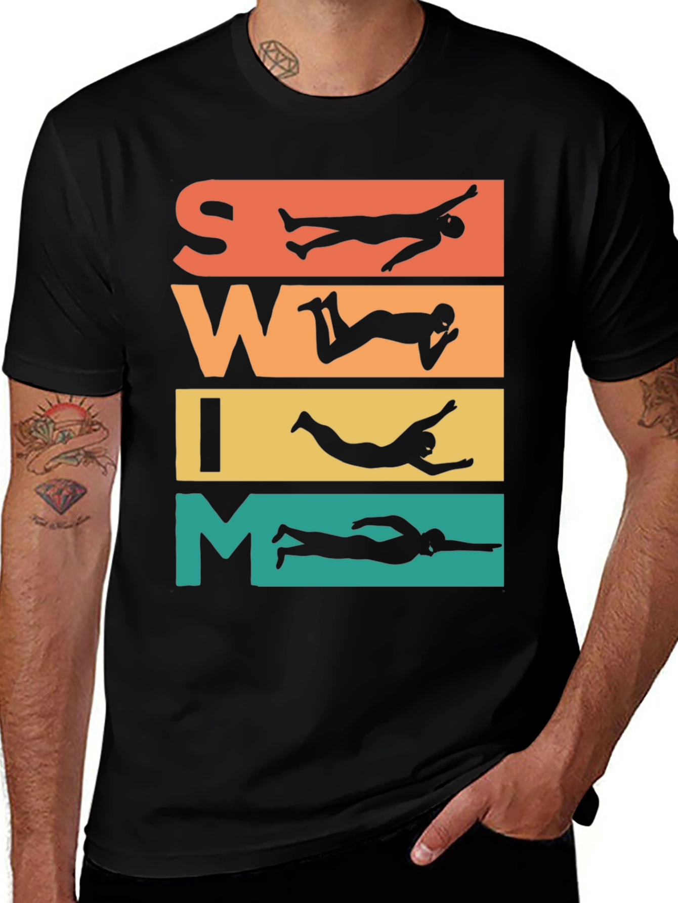 Swim Retro T-Shirt: Swimmer Silhouette Design