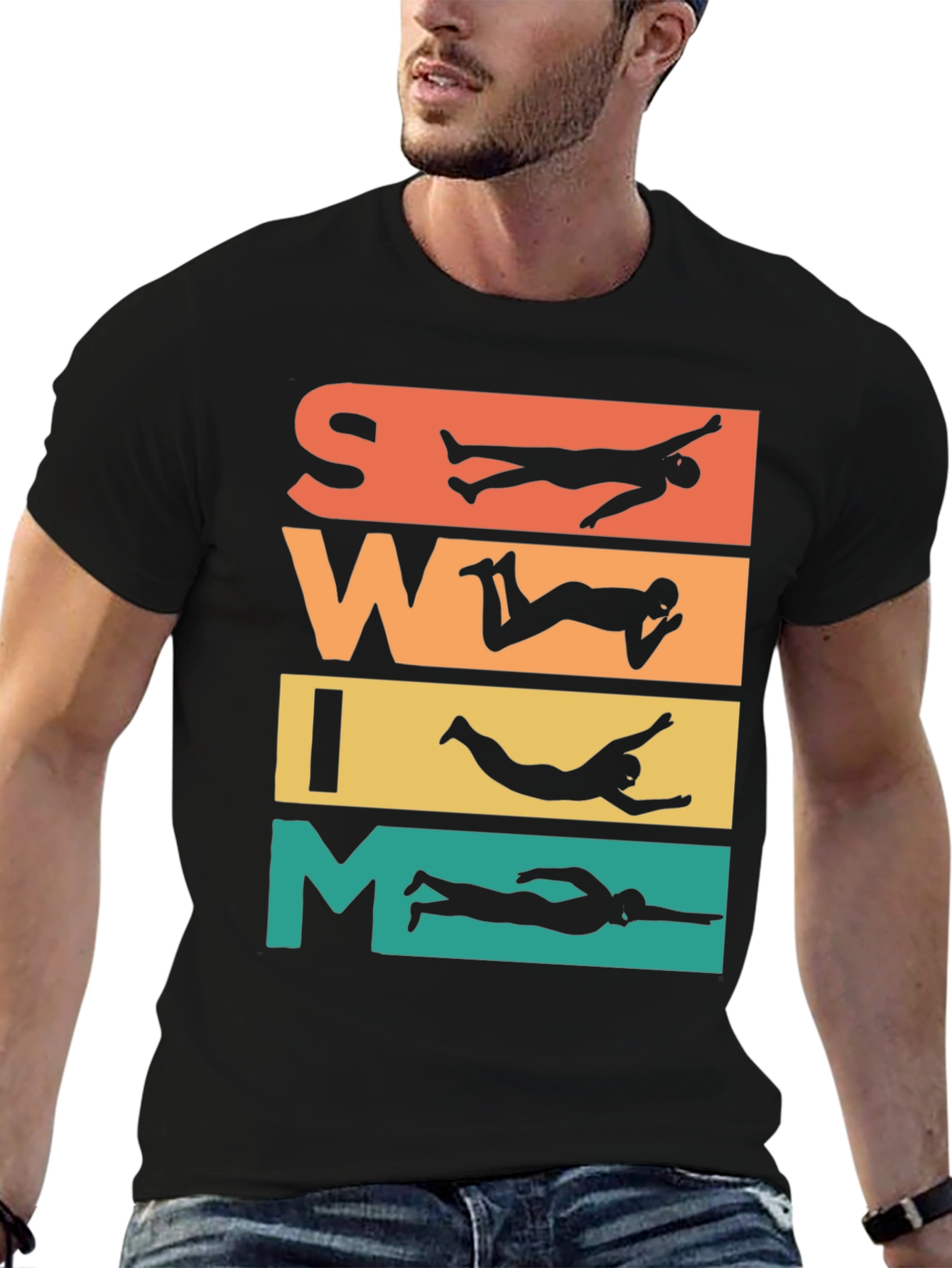 Swim Retro T-Shirt: Swimmer Silhouette Design