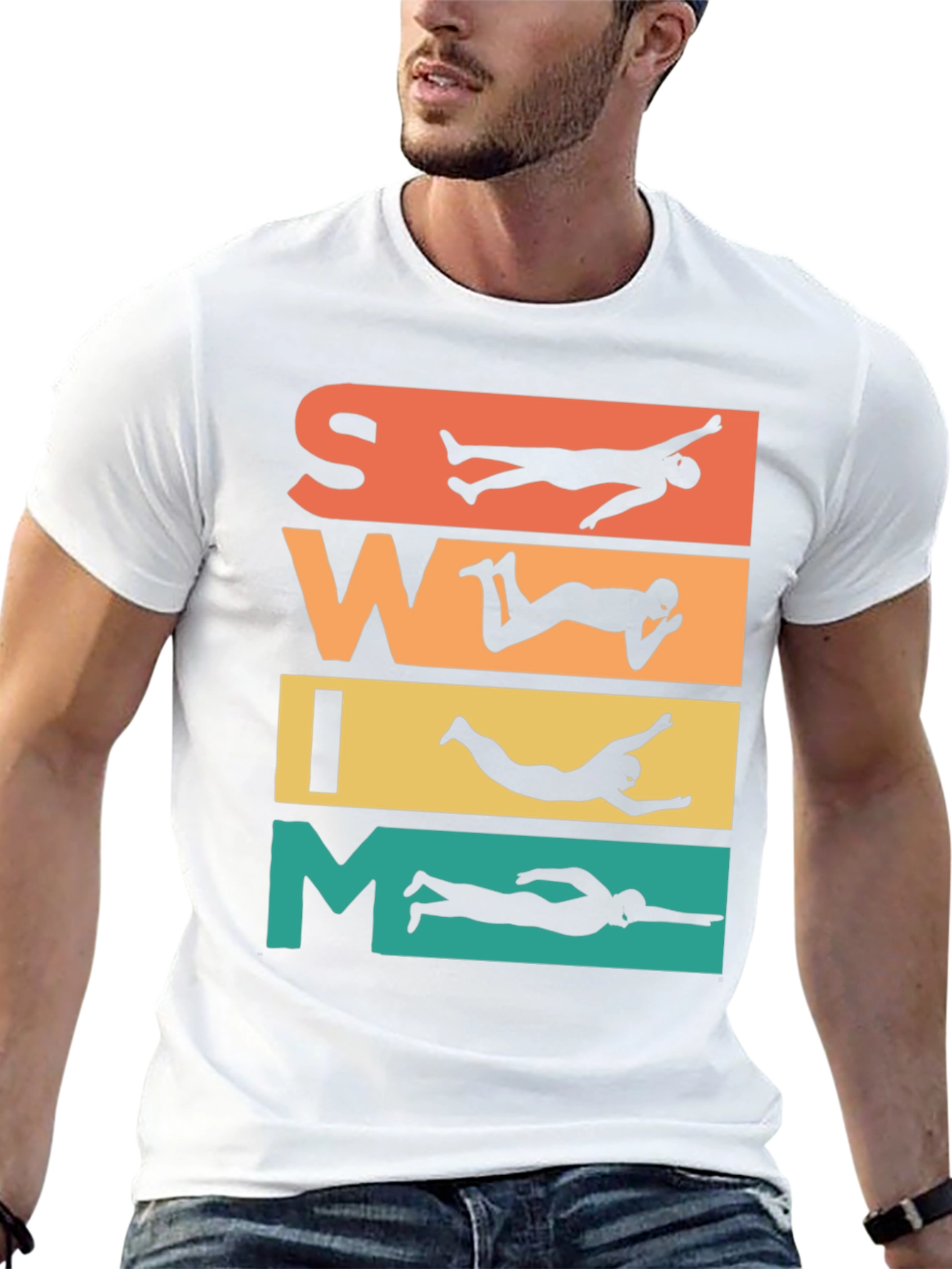 Swim Retro T-Shirt: Swimmer Silhouette Design
