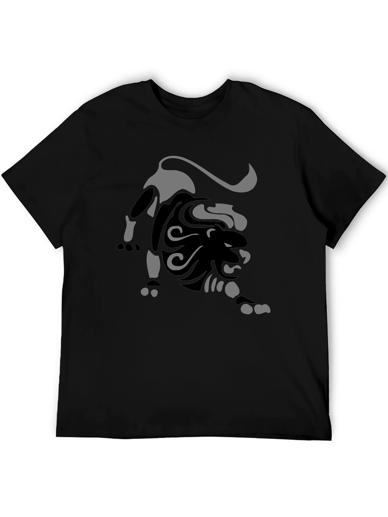 Black T-Shirt with Abstract Lion Graphic