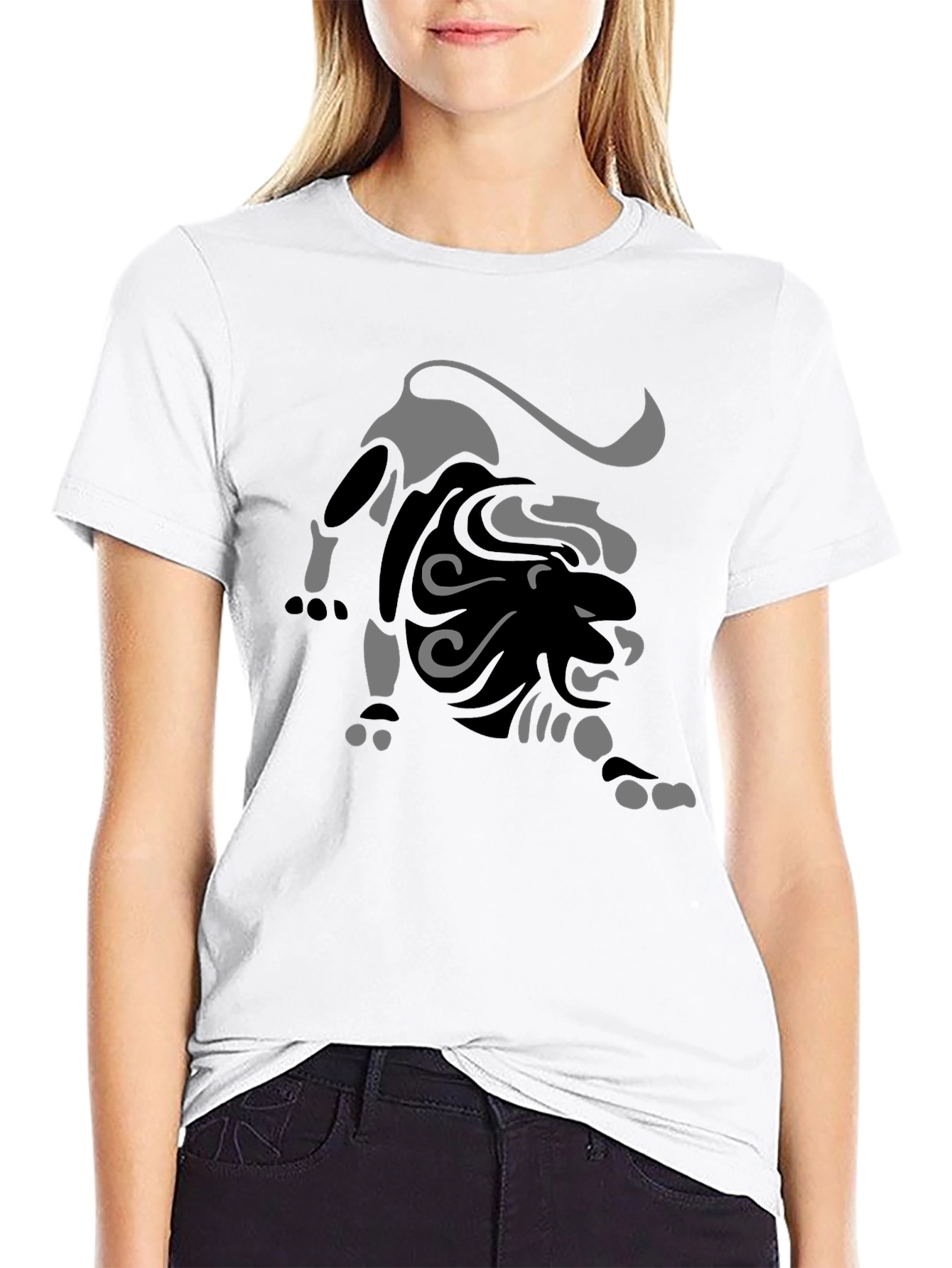 Black T-Shirt with Abstract Lion Graphic
