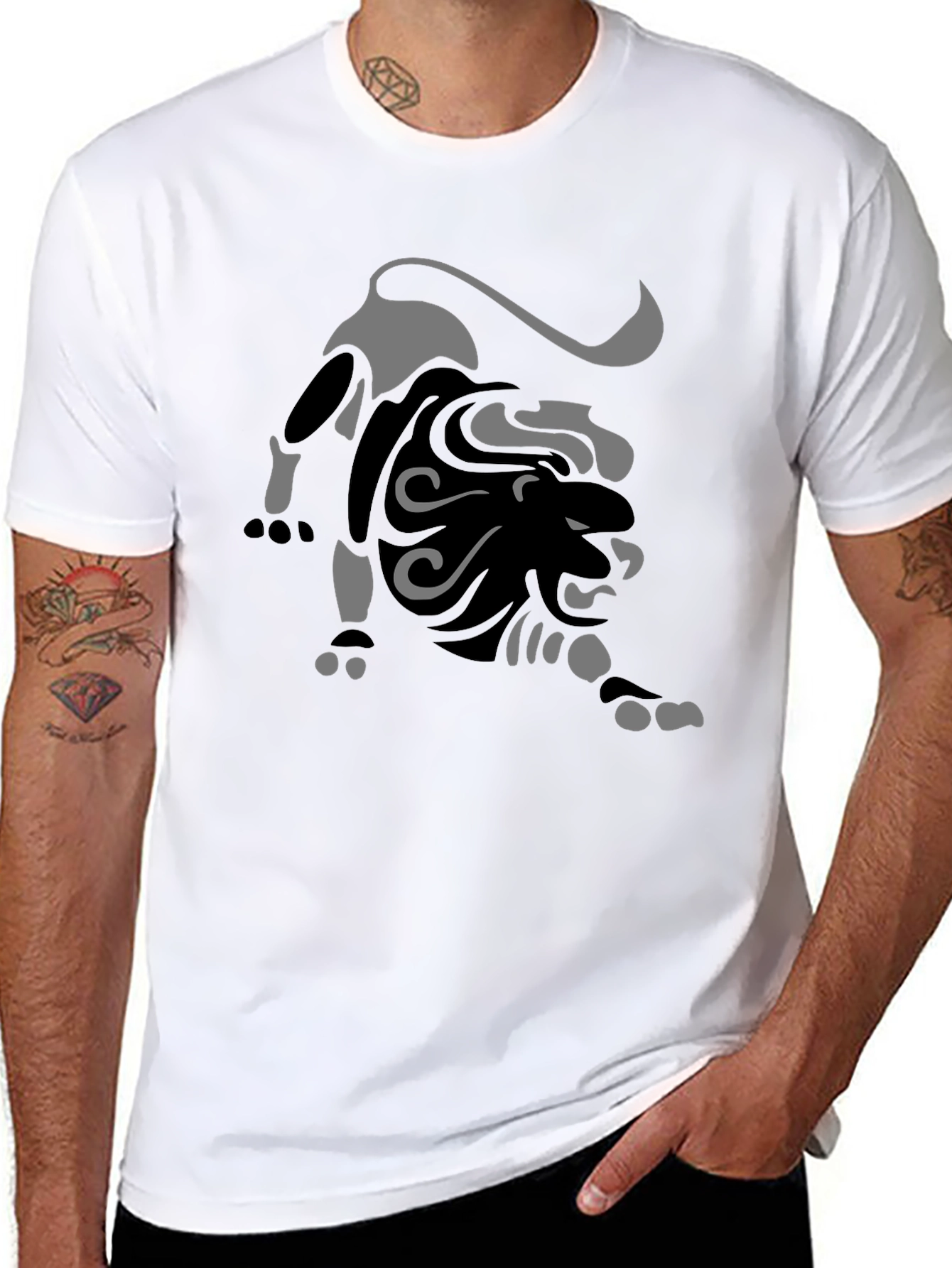 Black T-Shirt with Abstract Lion Graphic