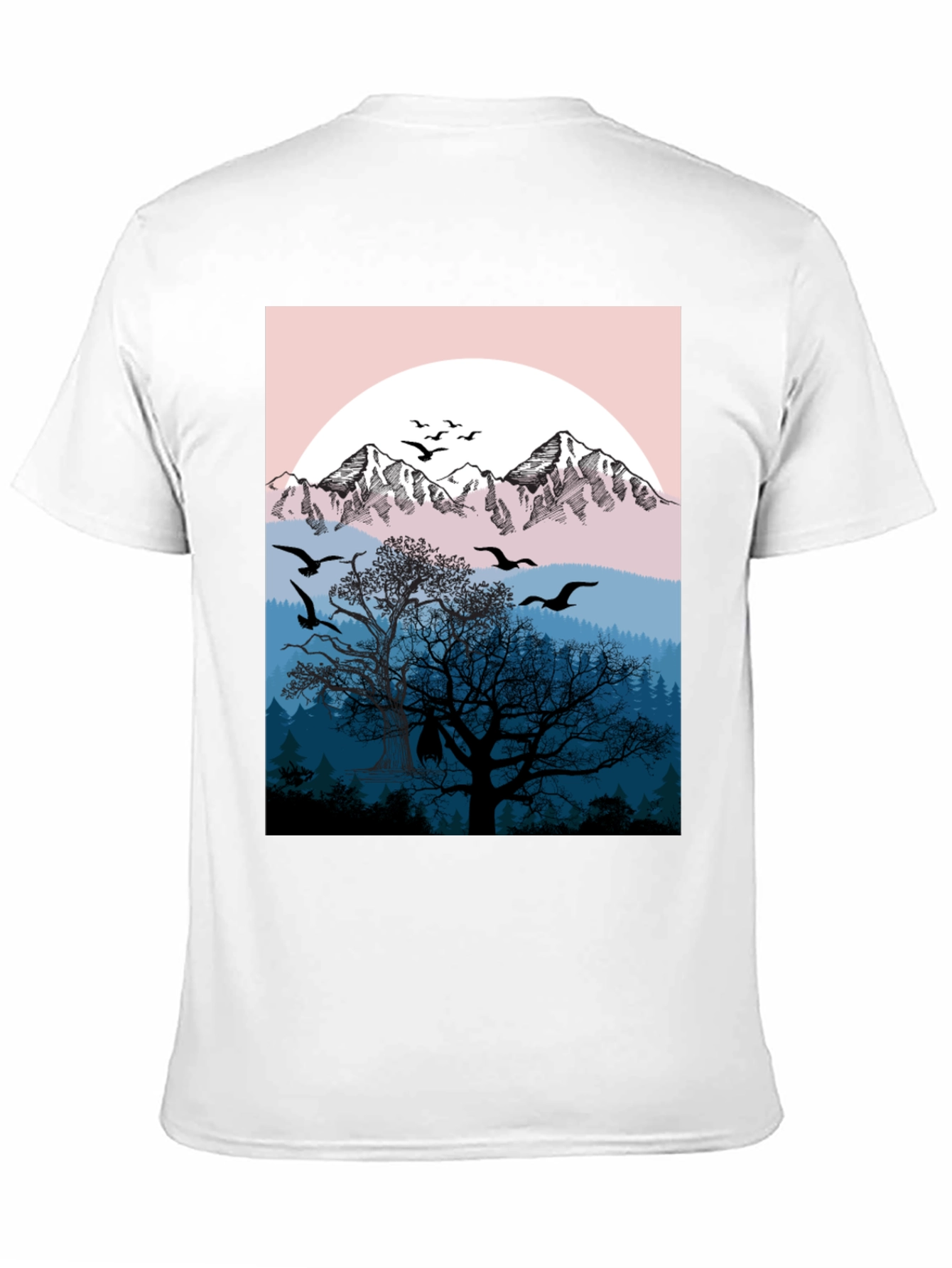 Mountain & Birds Graphic Black T-Shirt