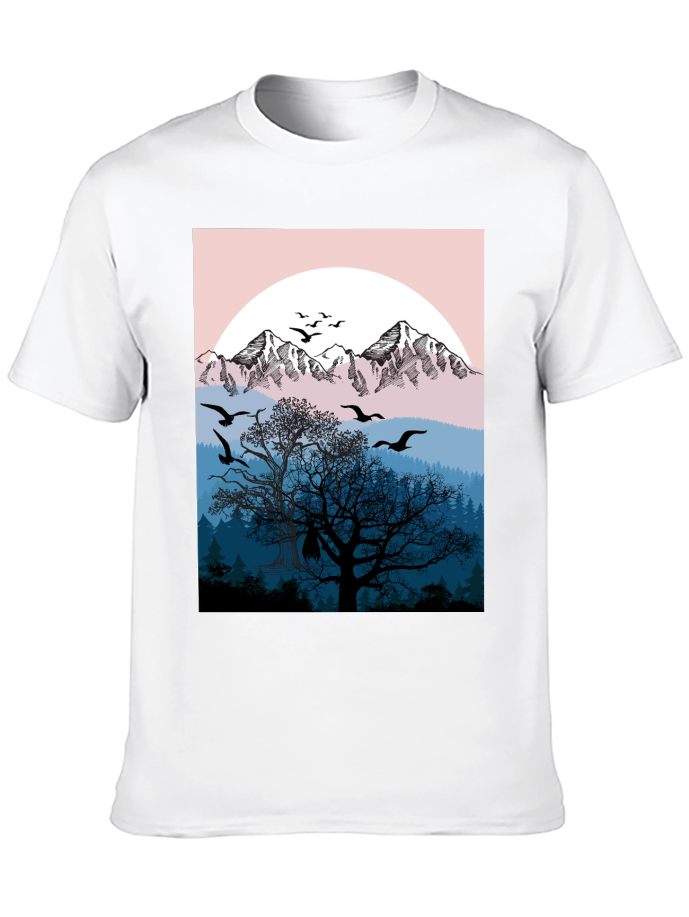 Mountain & Birds Graphic Black T-Shirt