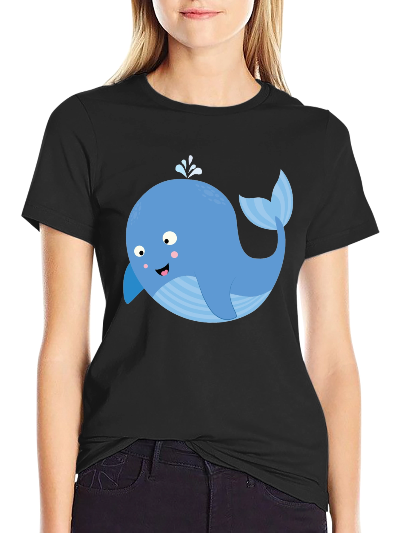 Whimsical Whale Graphic T-Shirt - Black