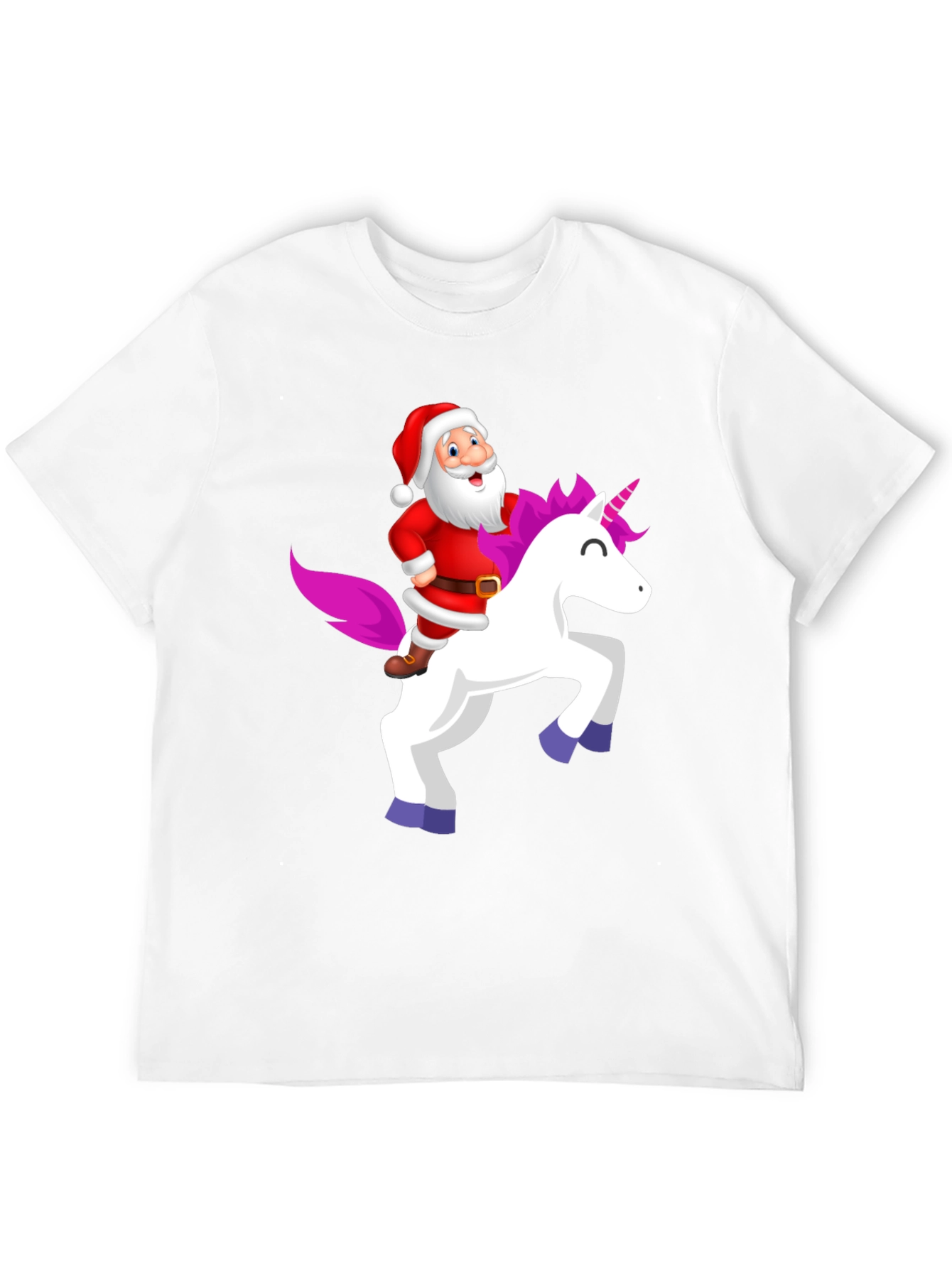 Santa Riding Unicorn Black T-Shirt