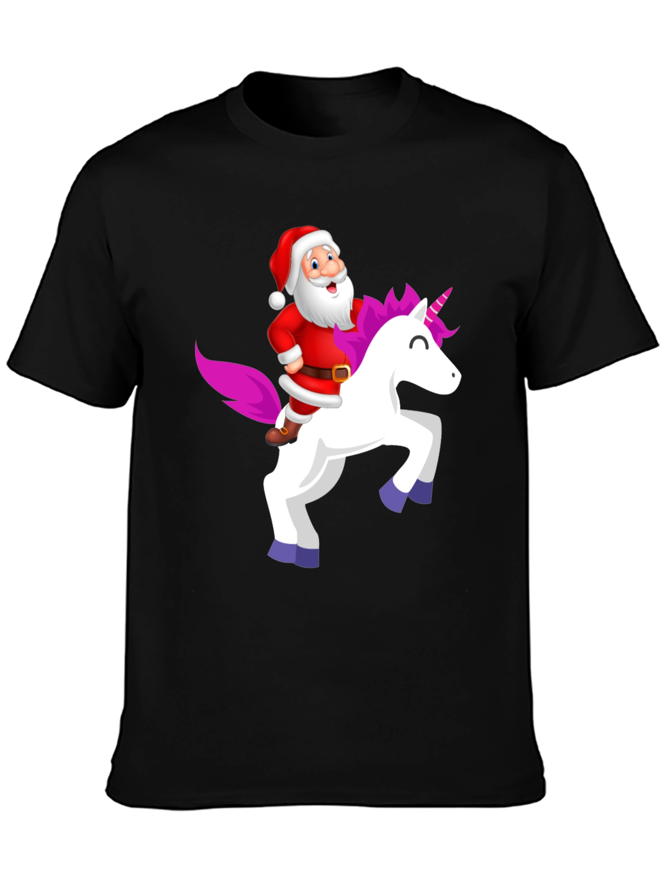 Santa Riding Unicorn Black T-Shirt