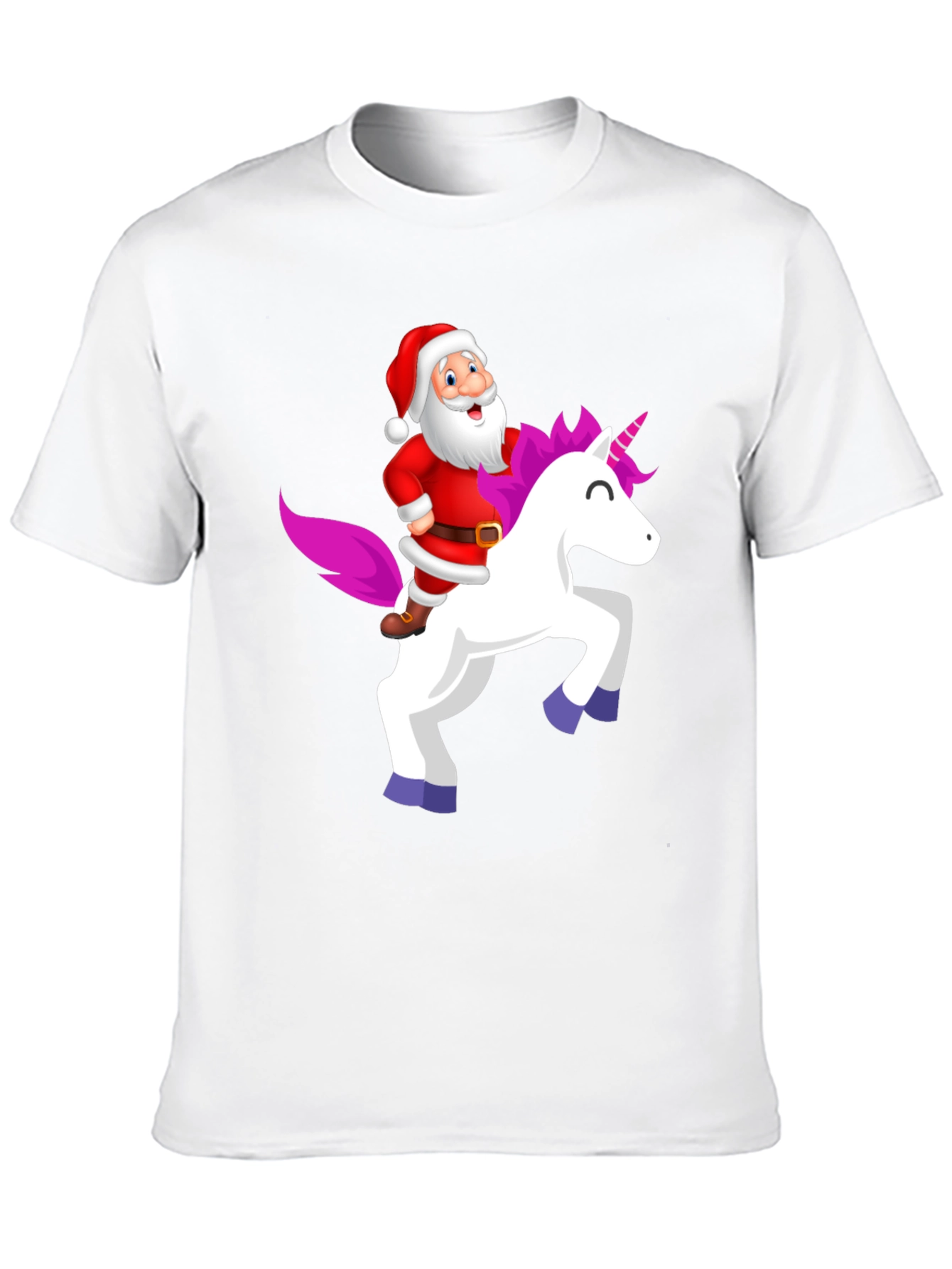 Santa Riding Unicorn Black T-Shirt