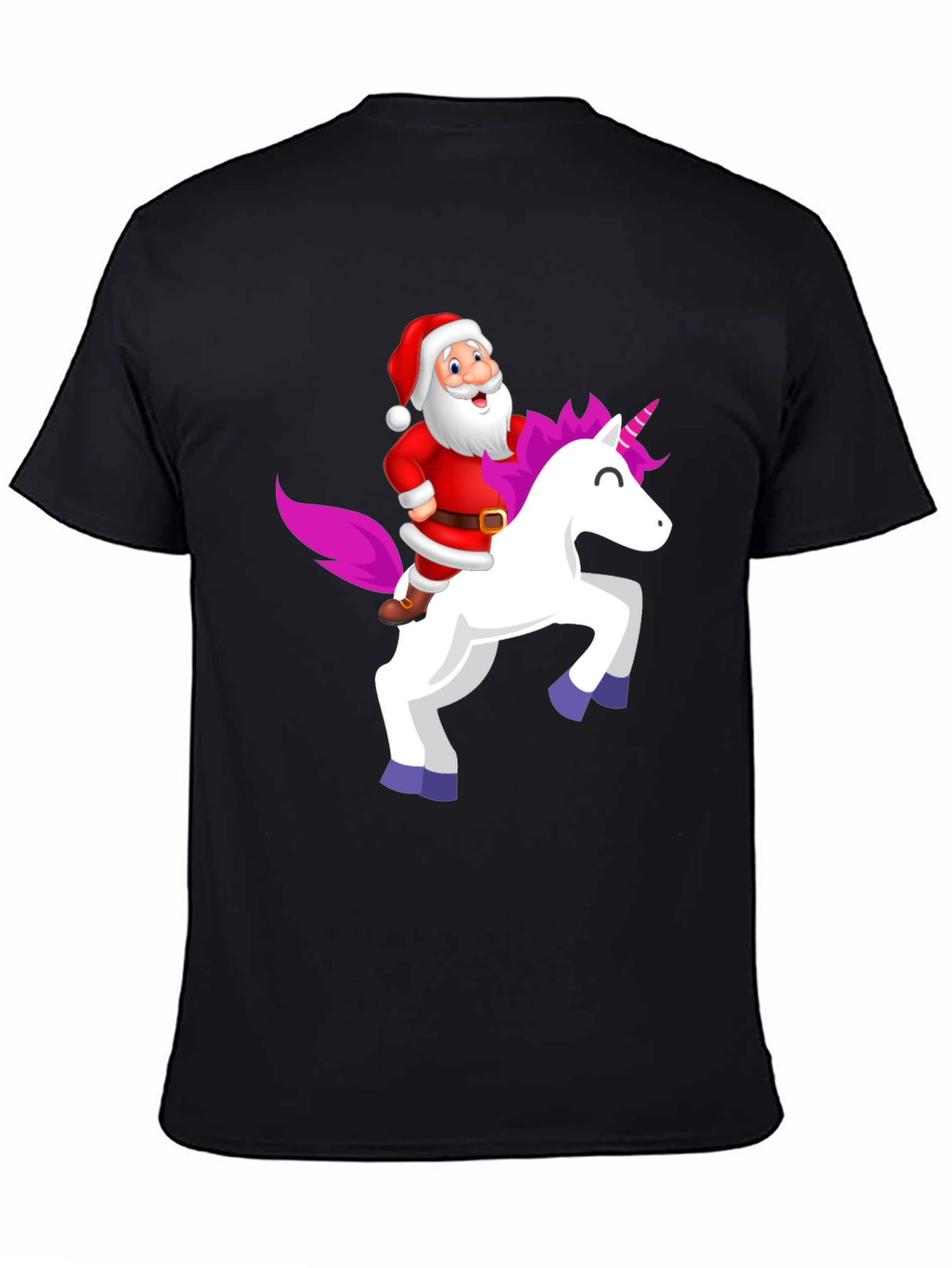 Santa Riding Unicorn Black T-Shirt