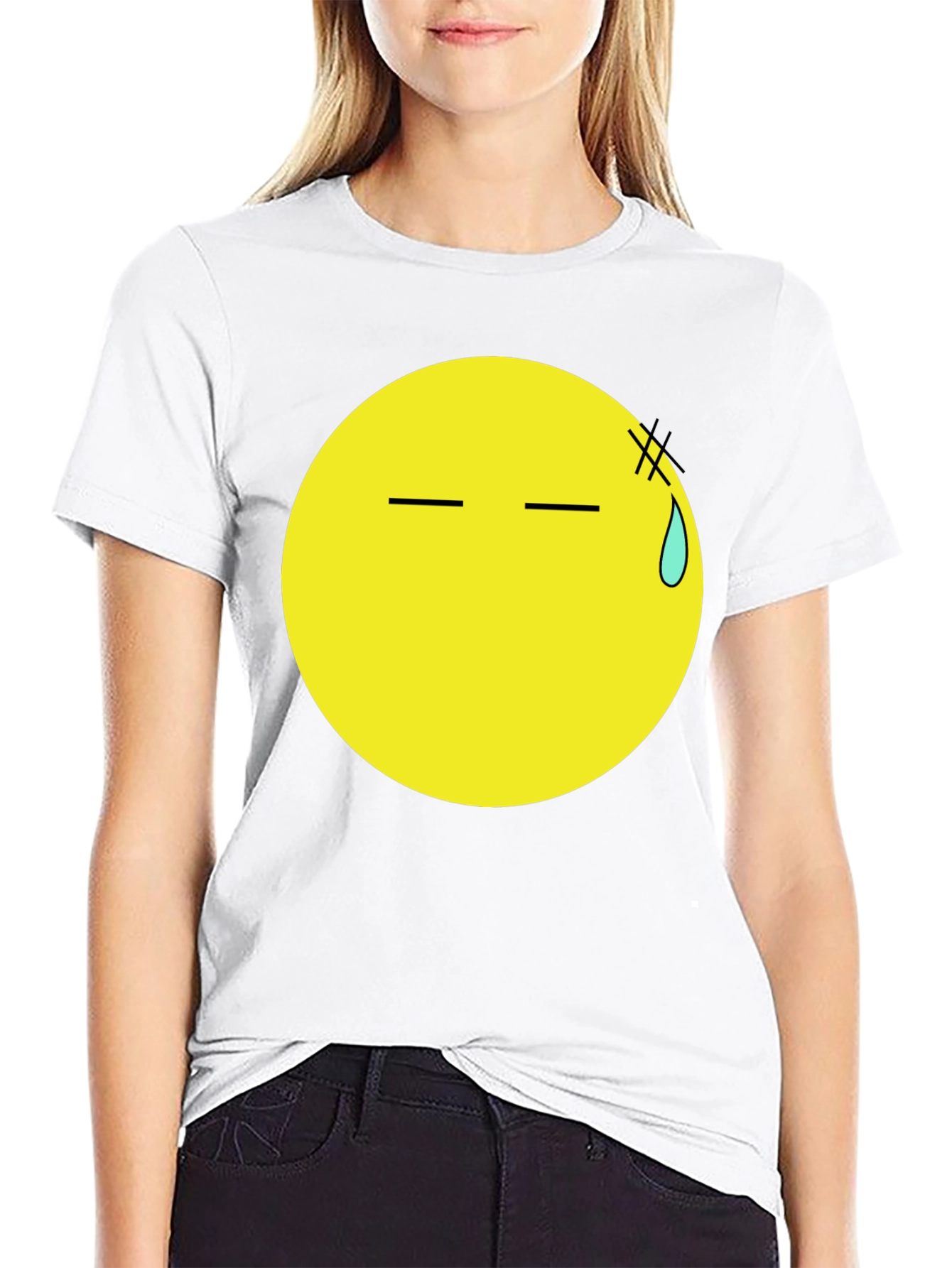 Black T-Shirt with Anxious Emoji Print