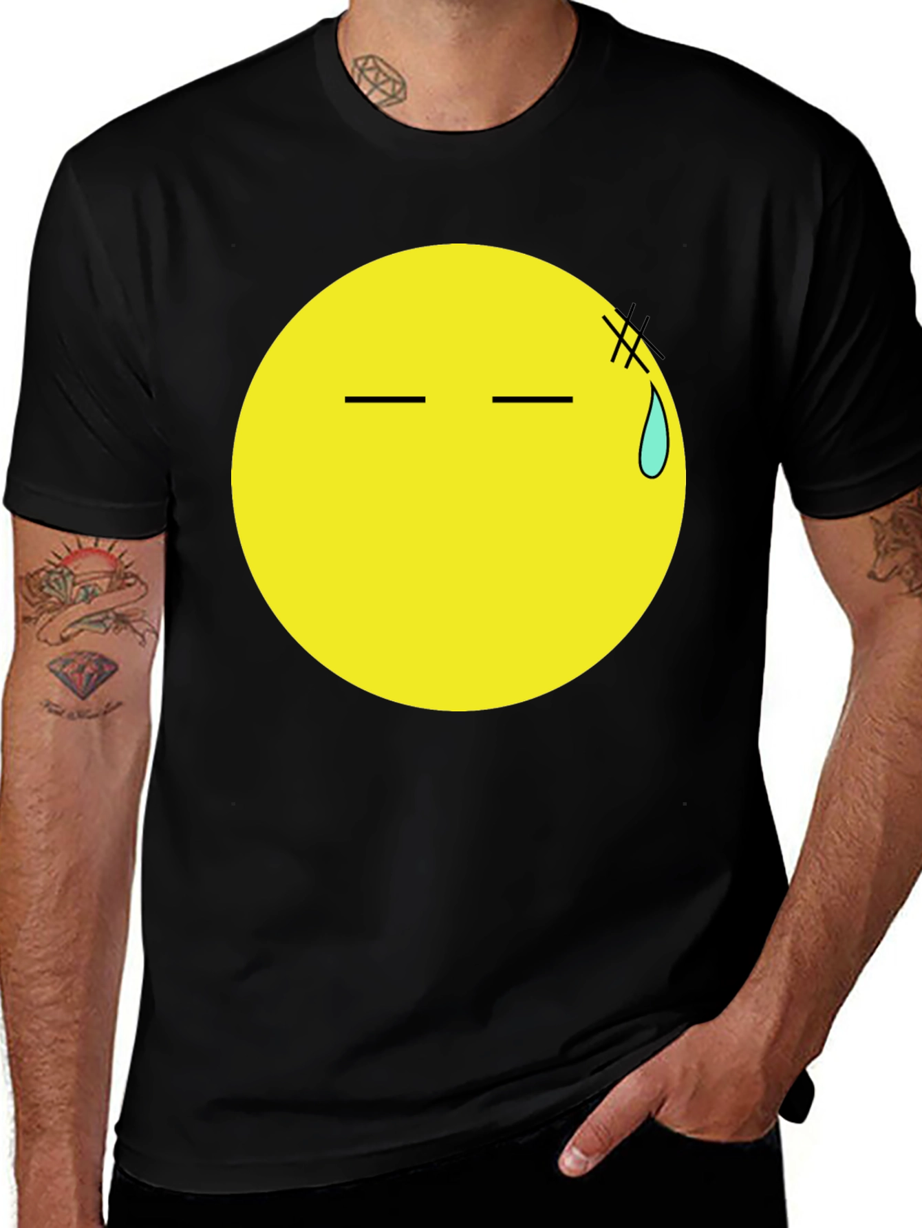 Black T-Shirt with Anxious Emoji Print