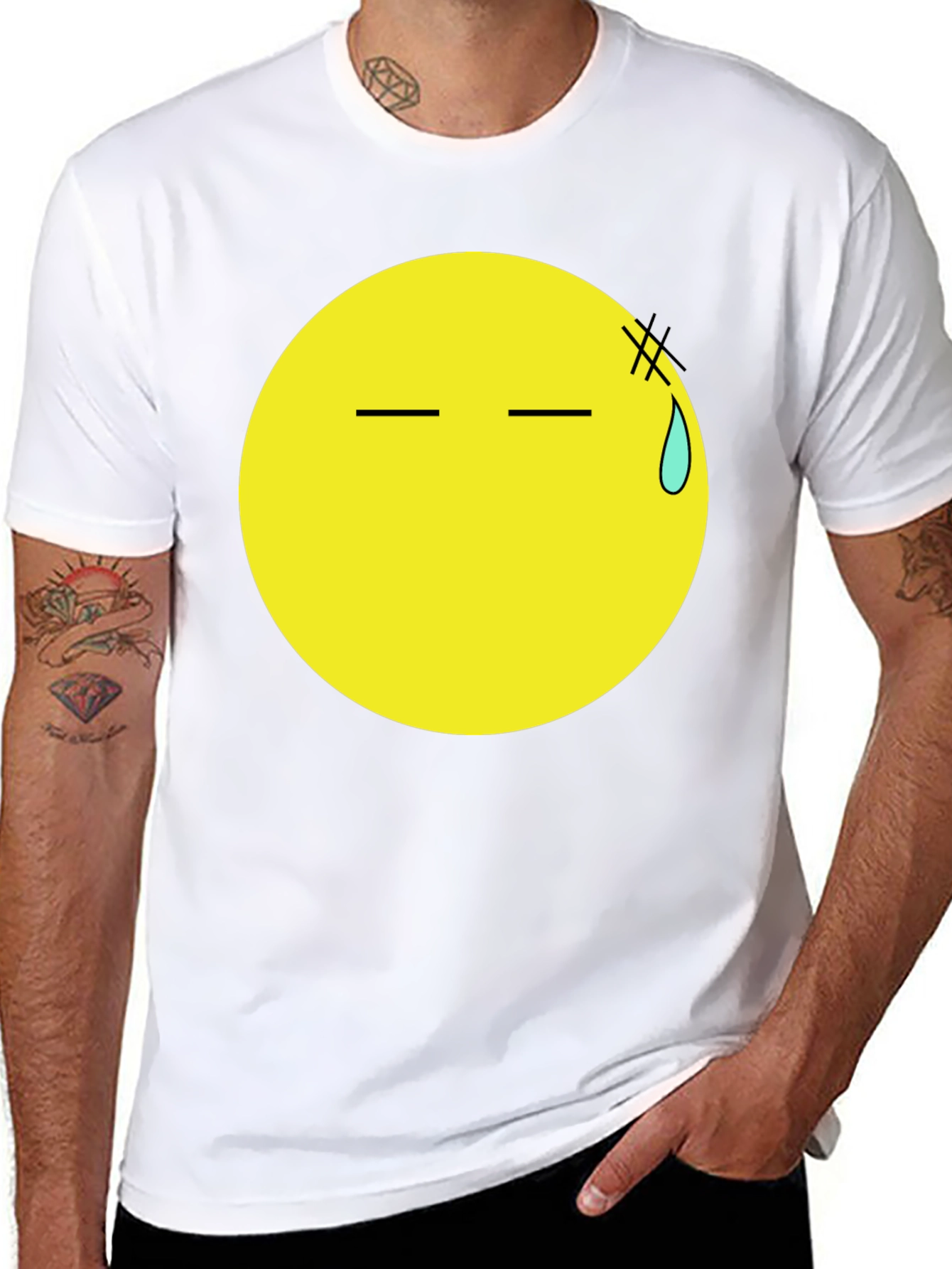 Black T-Shirt with Anxious Emoji Print