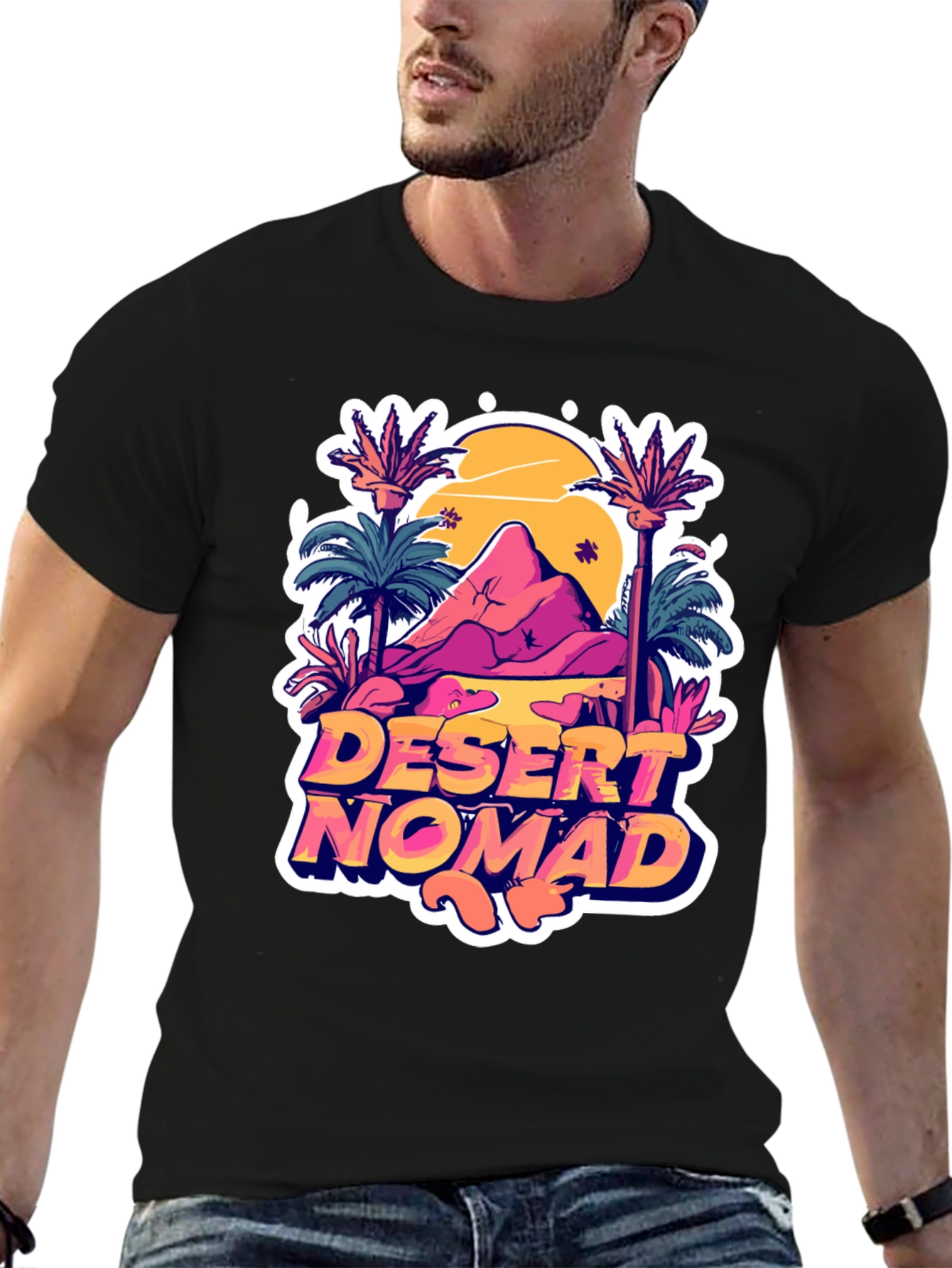 Desert Nomad Graphic Tee - Black Cotton T-Shirt