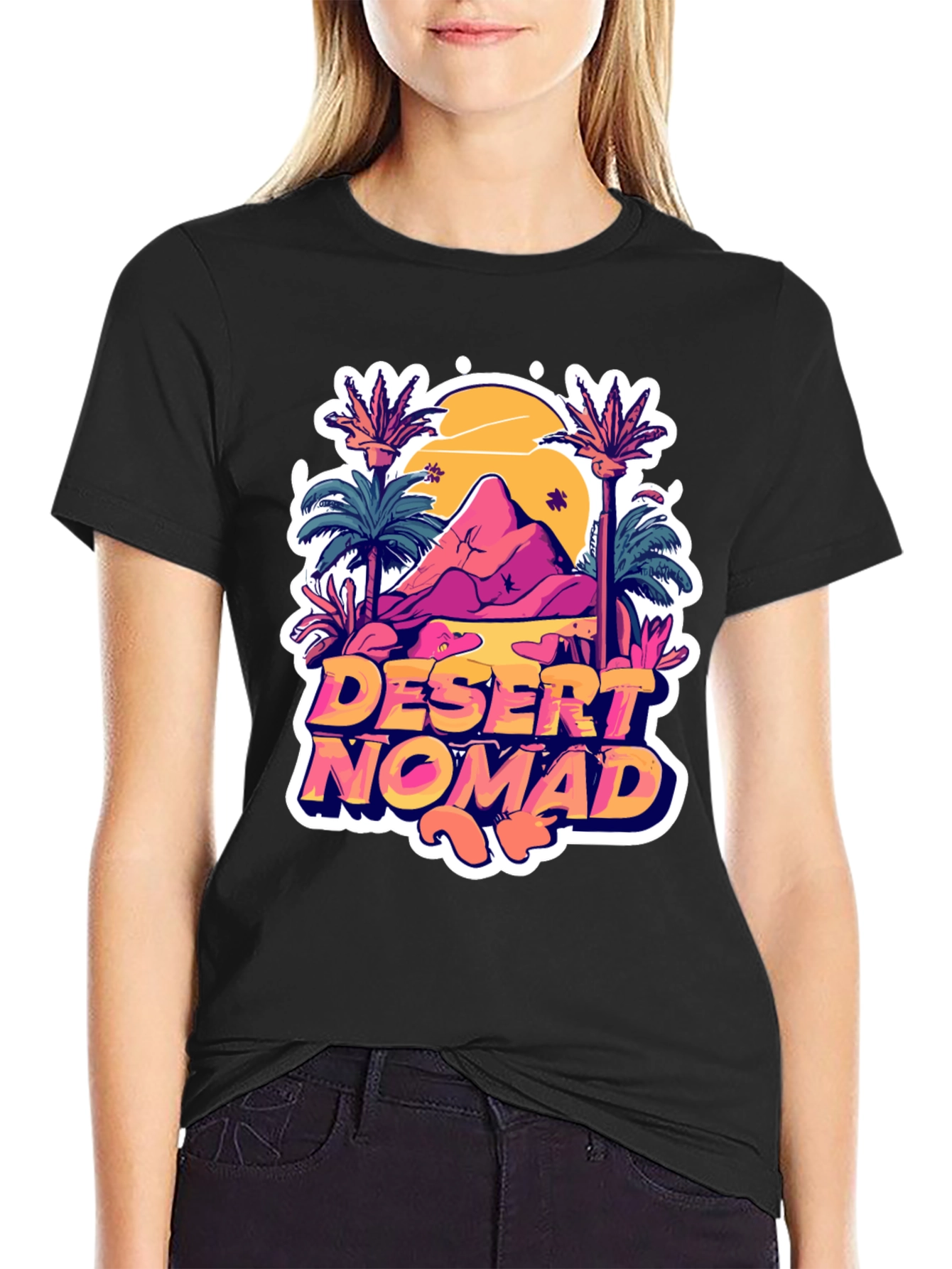 Desert Nomad Graphic Tee - Black Cotton T-Shirt