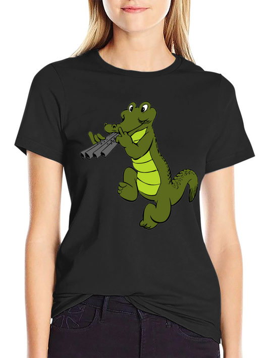 Cool Alligator Panpipes Graphic Tee - Black Cotton