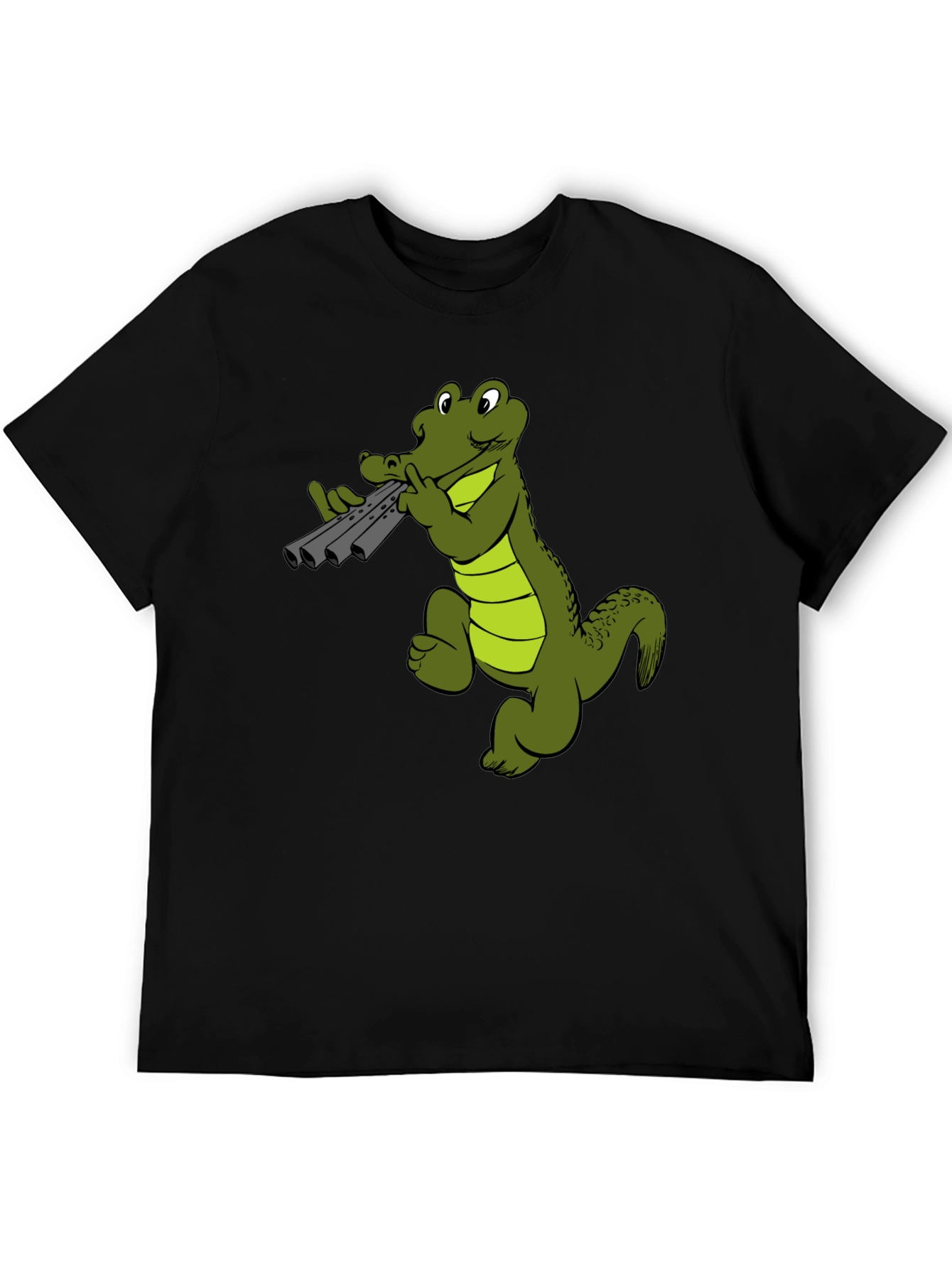 Cool Alligator Panpipes Graphic Tee - Black Cotton