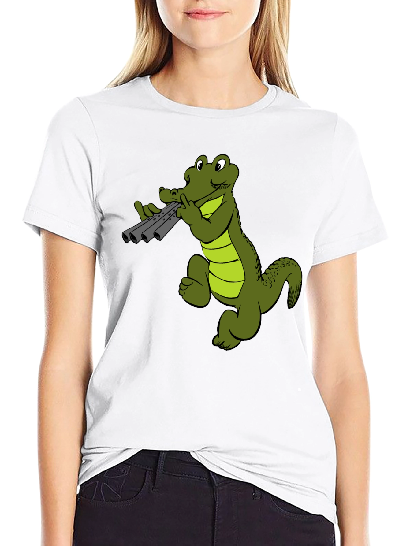 Cool Alligator Panpipes Graphic Tee - Black Cotton