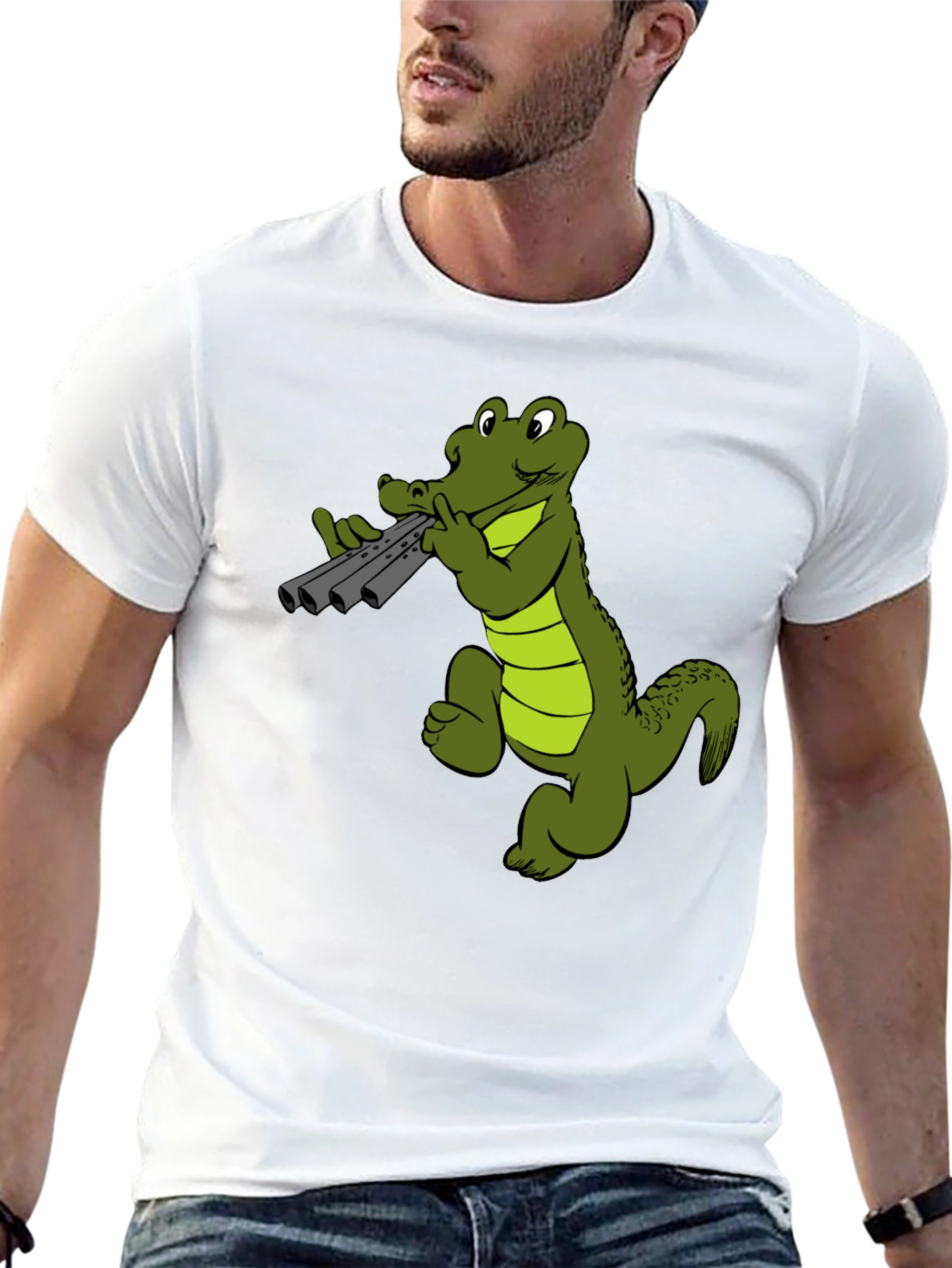 Cool Alligator Panpipes Graphic Tee - Black Cotton