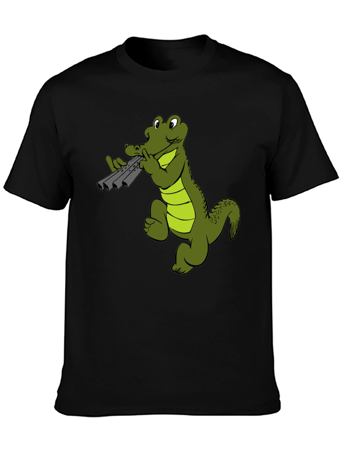 Cool Alligator Panpipes Graphic Tee - Black Cotton