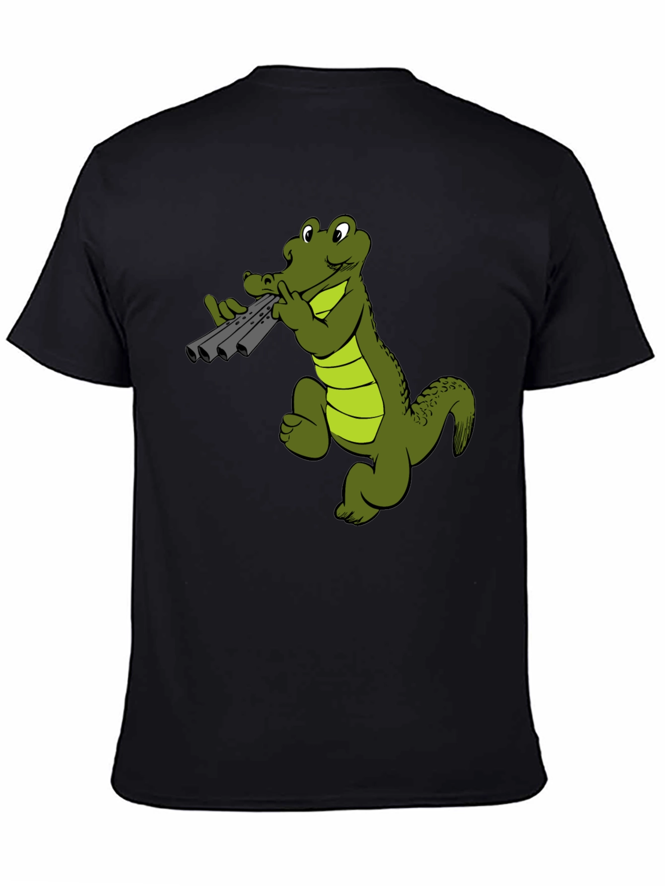 Cool Alligator Panpipes Graphic Tee - Black Cotton