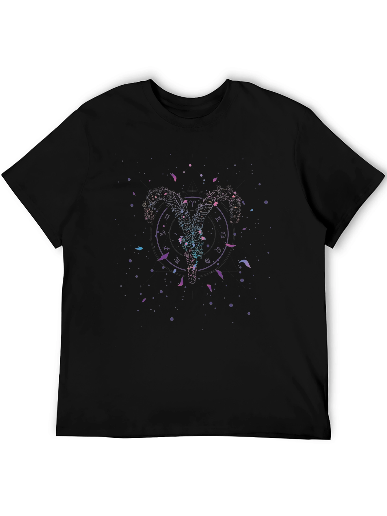 Cosmic Zodiac Aries Ram Graphic T-Shirt - Black