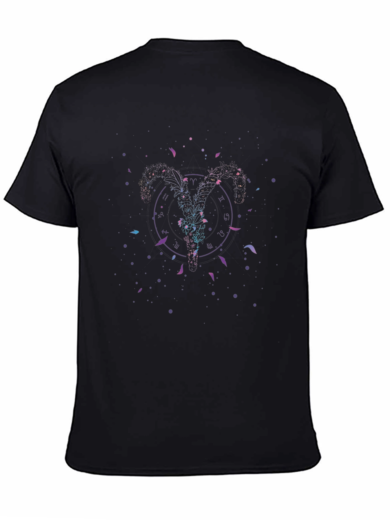 Cosmic Zodiac Aries Ram Graphic T-Shirt - Black